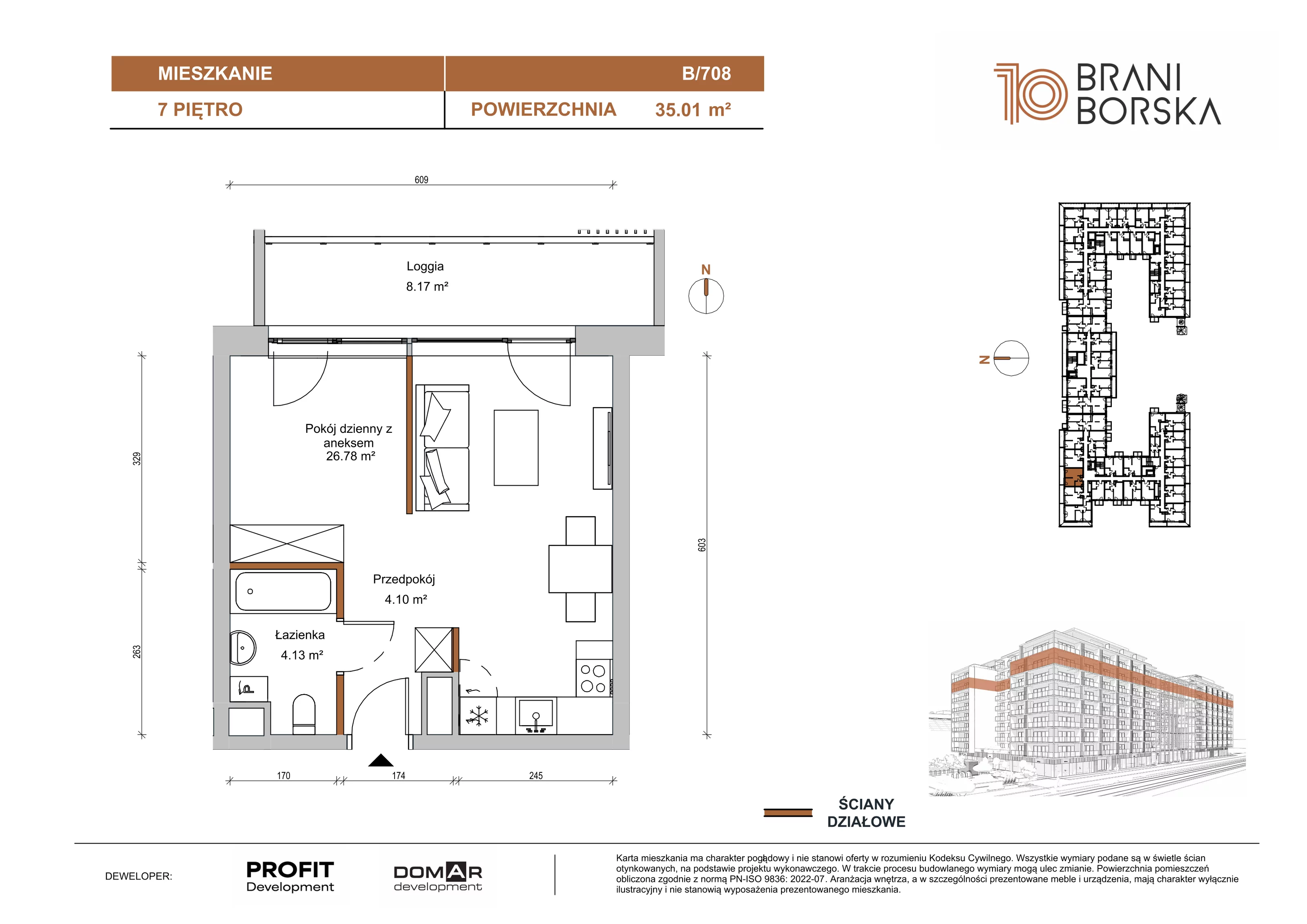 1 pokój, apartament 35,01 m², piętro 7, oferta nr BN10/B/708, Braniborska 10 , Wrocław, Stare Miasto, Śródmieście, ul. Braniborska 10E