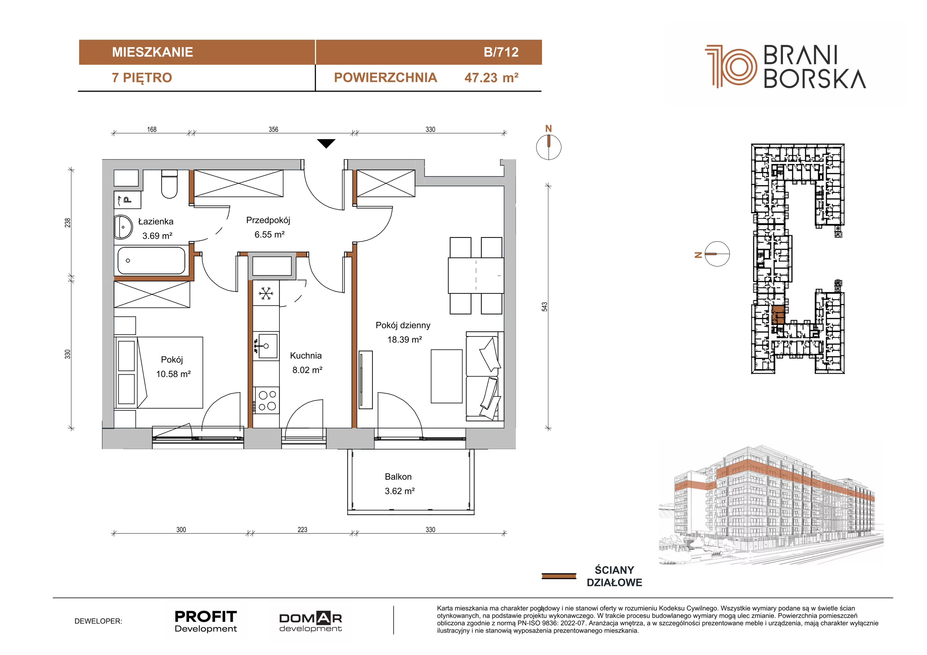 2 pokoje, apartament 47,23 m², piętro 7, oferta nr BN10/B/712, Braniborska 10 , Wrocław, Stare Miasto, Śródmieście, ul. Braniborska 10E