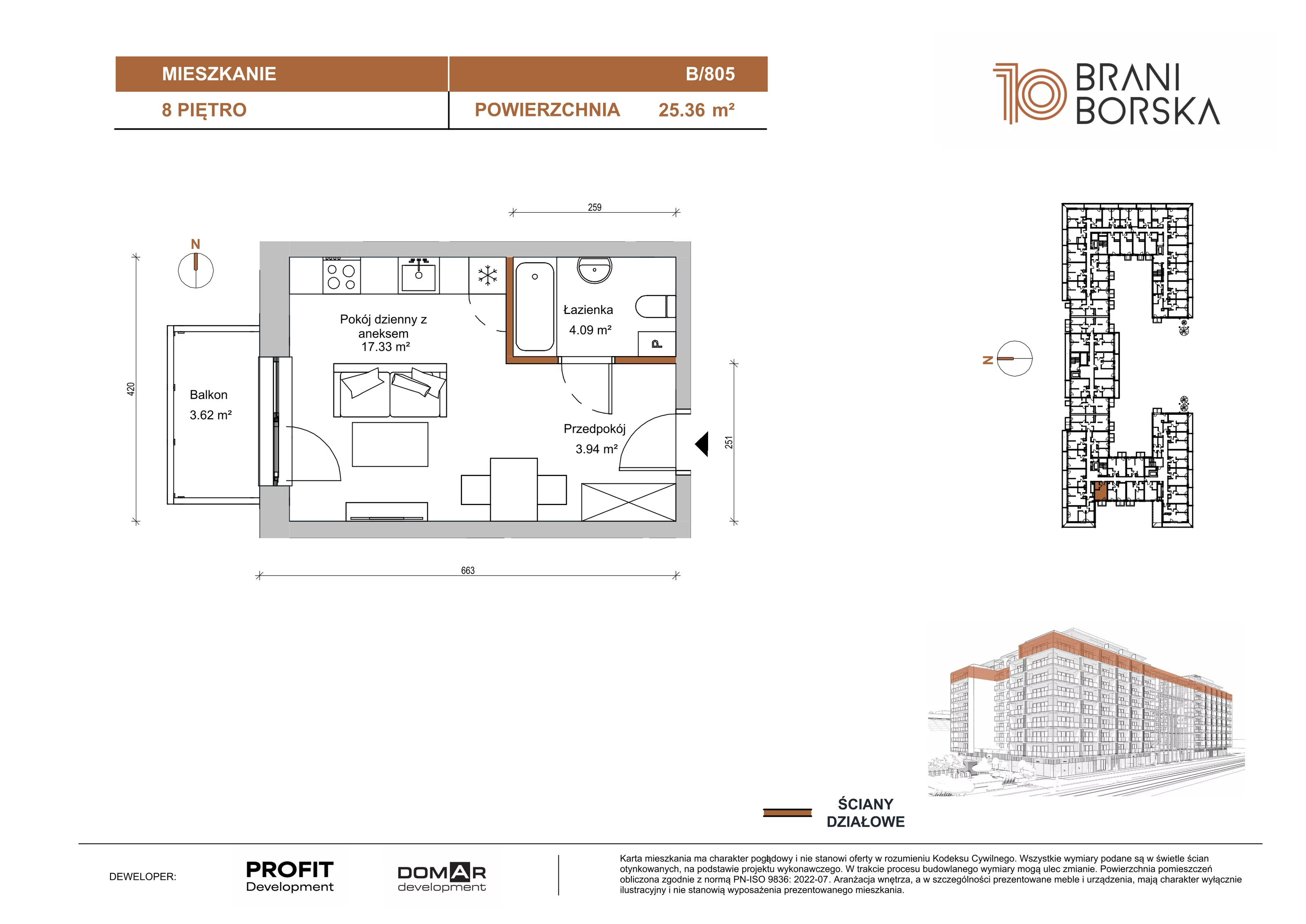 Mieszkanie 25,36 m², piętro 8, oferta nr BN10/B/805, Braniborska 10 , Wrocław, Stare Miasto, Śródmieście, ul. Braniborska 10E