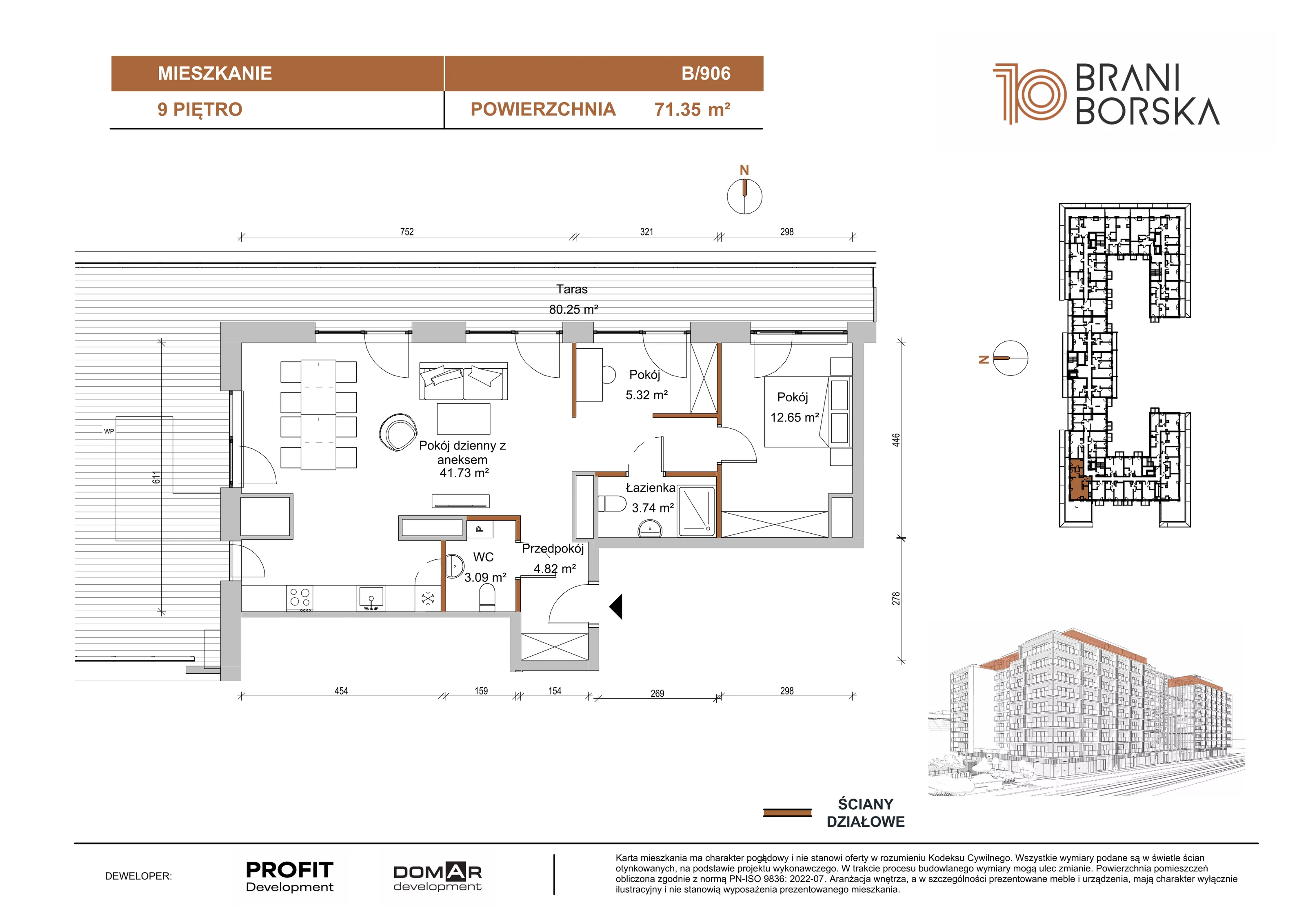 2 pokoje, apartament 71,35 m², piętro 9, oferta nr BN10/B/906, Braniborska 10 , Wrocław, Stare Miasto, Śródmieście, ul. Braniborska 10E