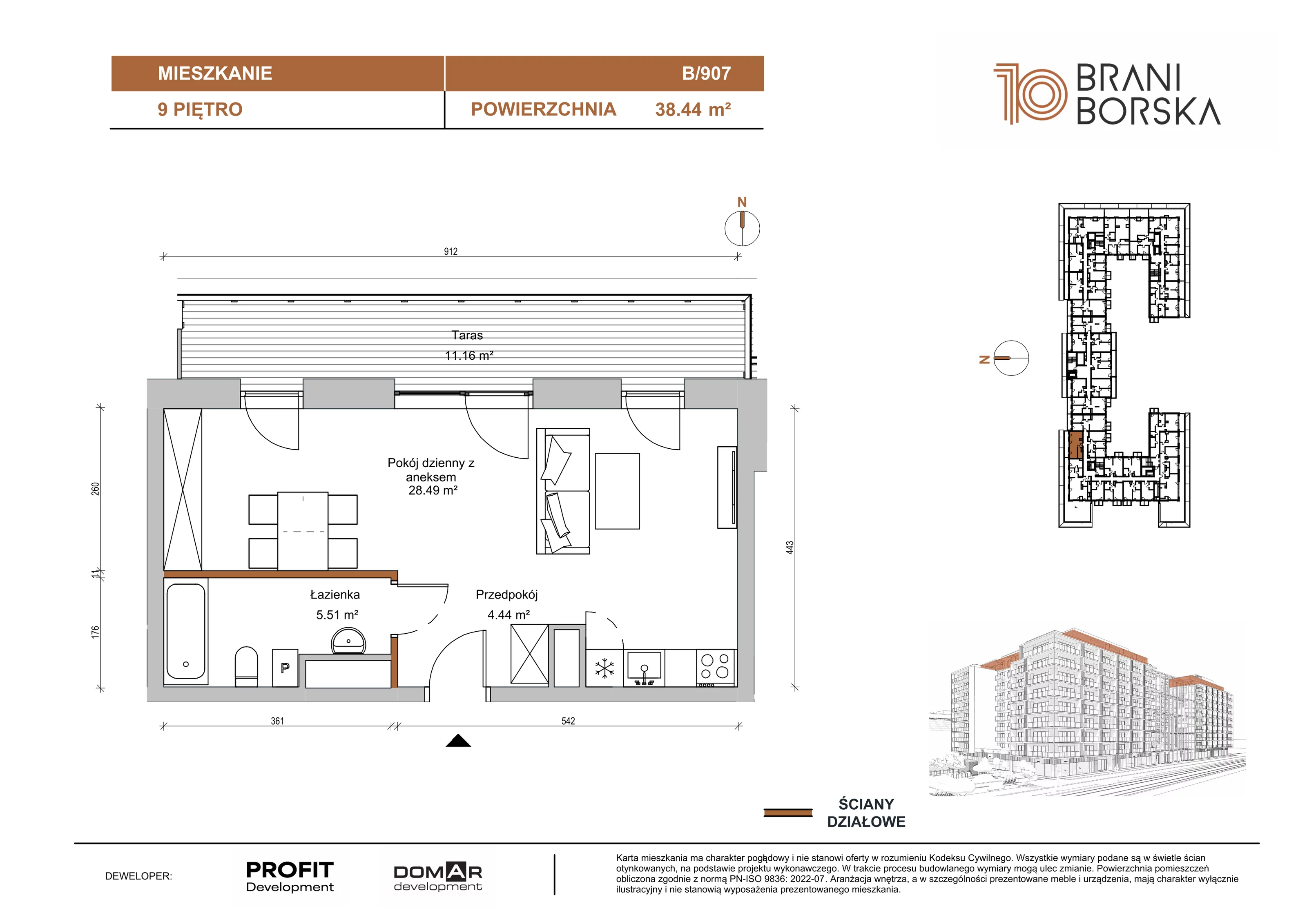 1 pokój, apartament 38,44 m², piętro 9, oferta nr BN10/B/907, Braniborska 10 , Wrocław, Stare Miasto, Śródmieście, ul. Braniborska 10E