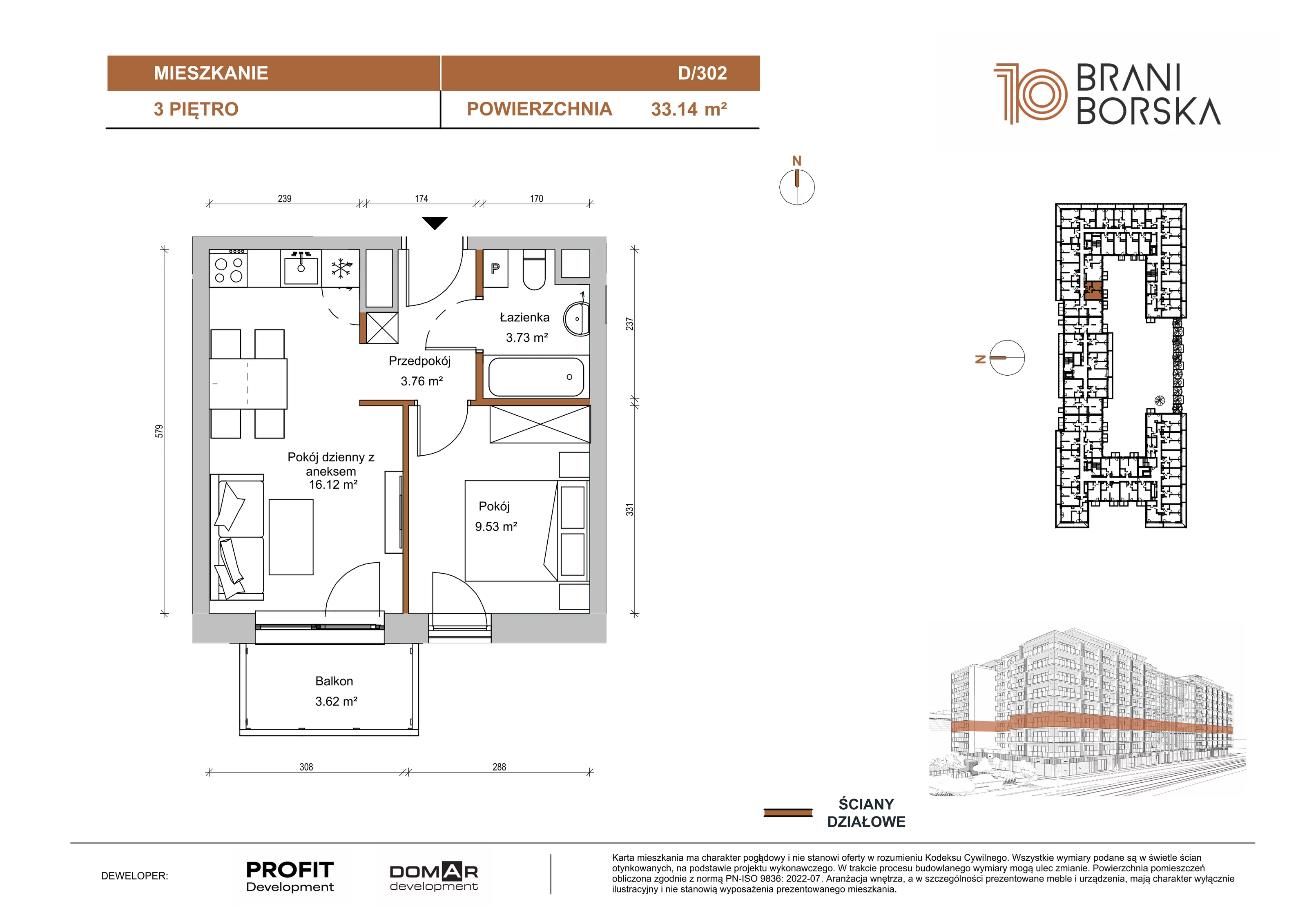 2 pokoje, apartament 33,14 m², piętro 3, oferta nr BN10/D/302, Braniborska 10 , Wrocław, Stare Miasto, Śródmieście, ul. Braniborska 10E