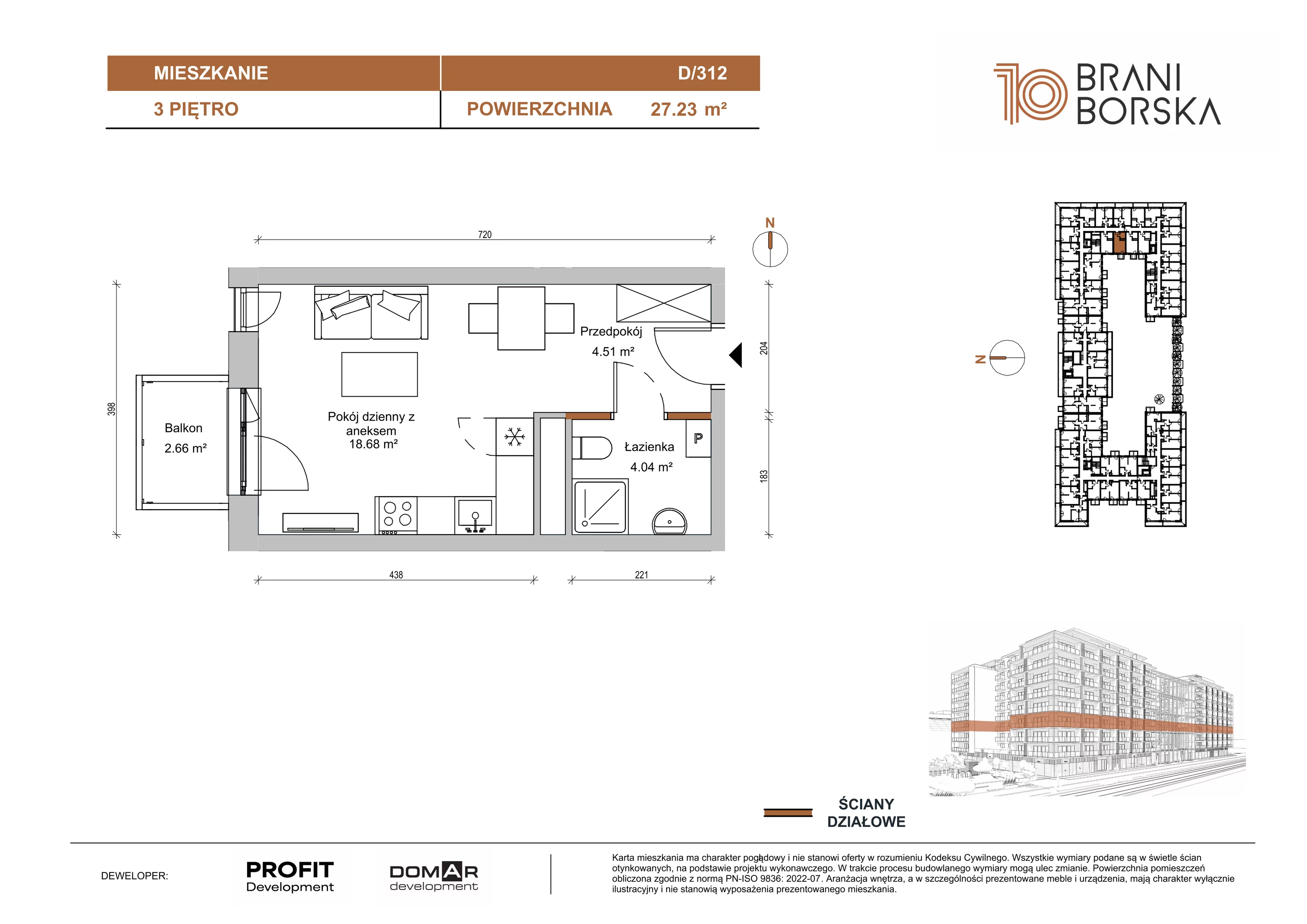 1 pokój, apartament 27,23 m², piętro 3, oferta nr BN10/D/312, Braniborska 10 , Wrocław, Stare Miasto, Śródmieście, ul. Braniborska 10E