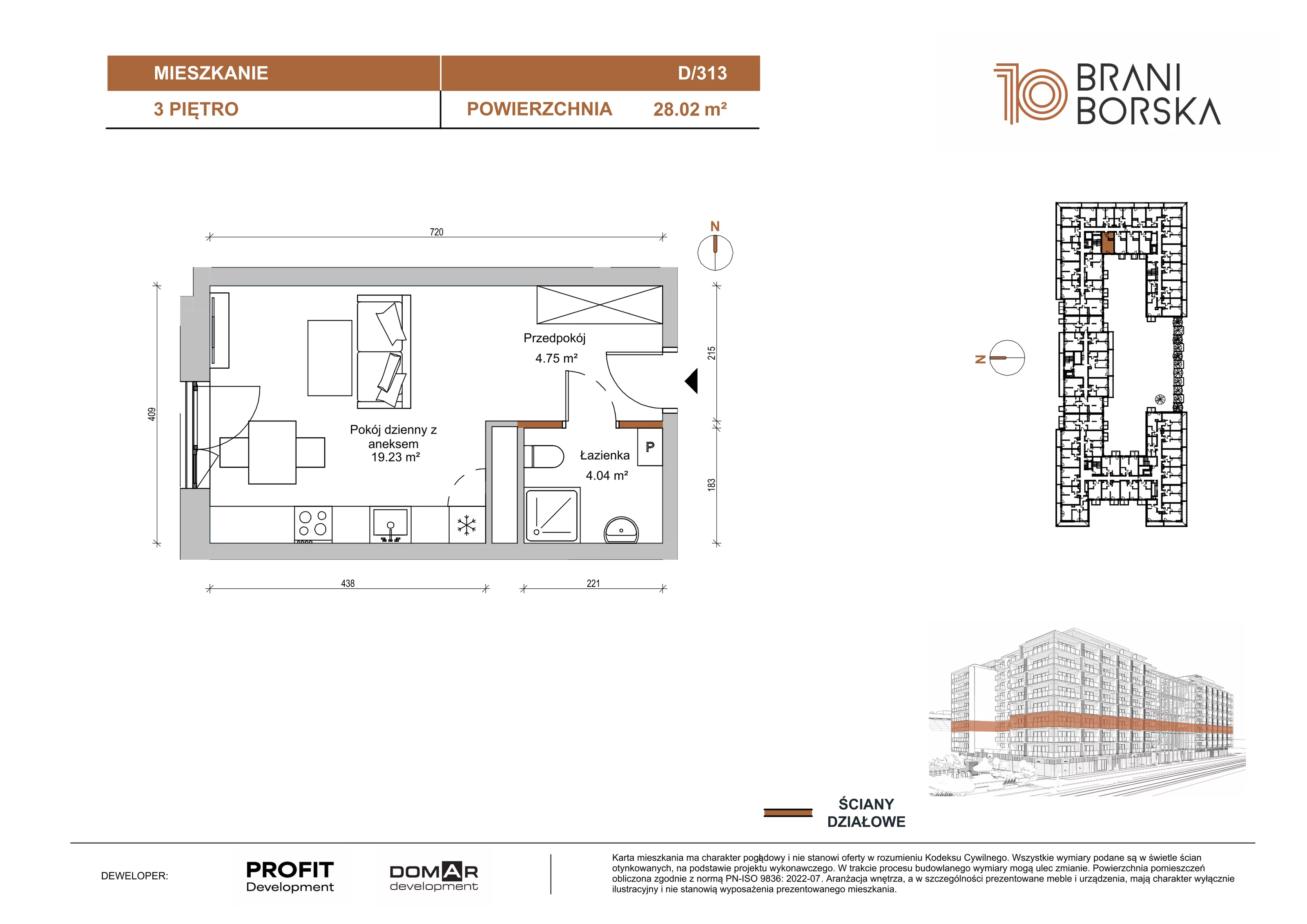 1 pokój, apartament 28,02 m², piętro 3, oferta nr BN10/D/313, Braniborska 10 , Wrocław, Stare Miasto, Śródmieście, ul. Braniborska 10E