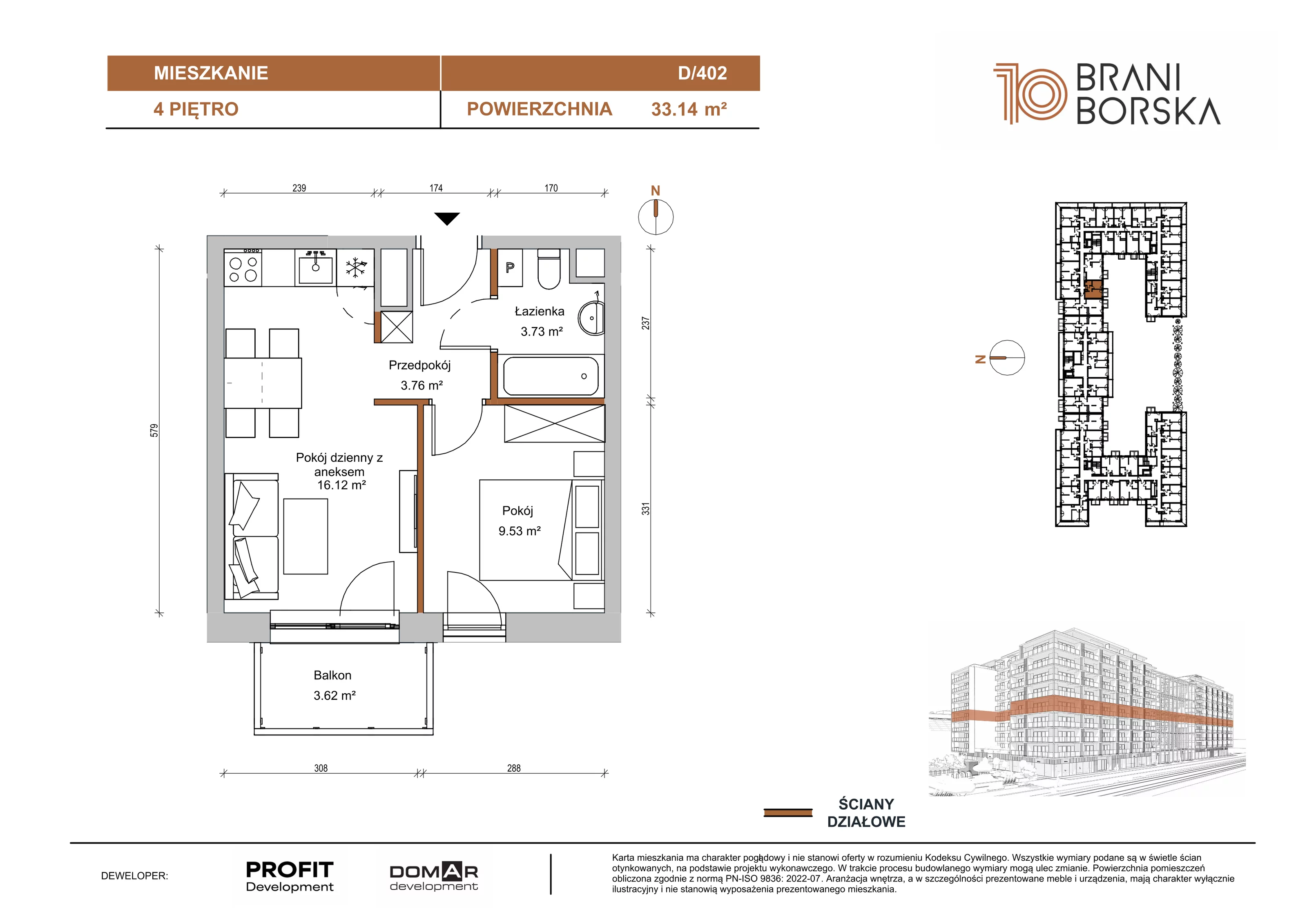 2 pokoje, apartament 33,14 m², piętro 4, oferta nr BN10/D/402, Braniborska 10 , Wrocław, Stare Miasto, Śródmieście, ul. Braniborska 10E