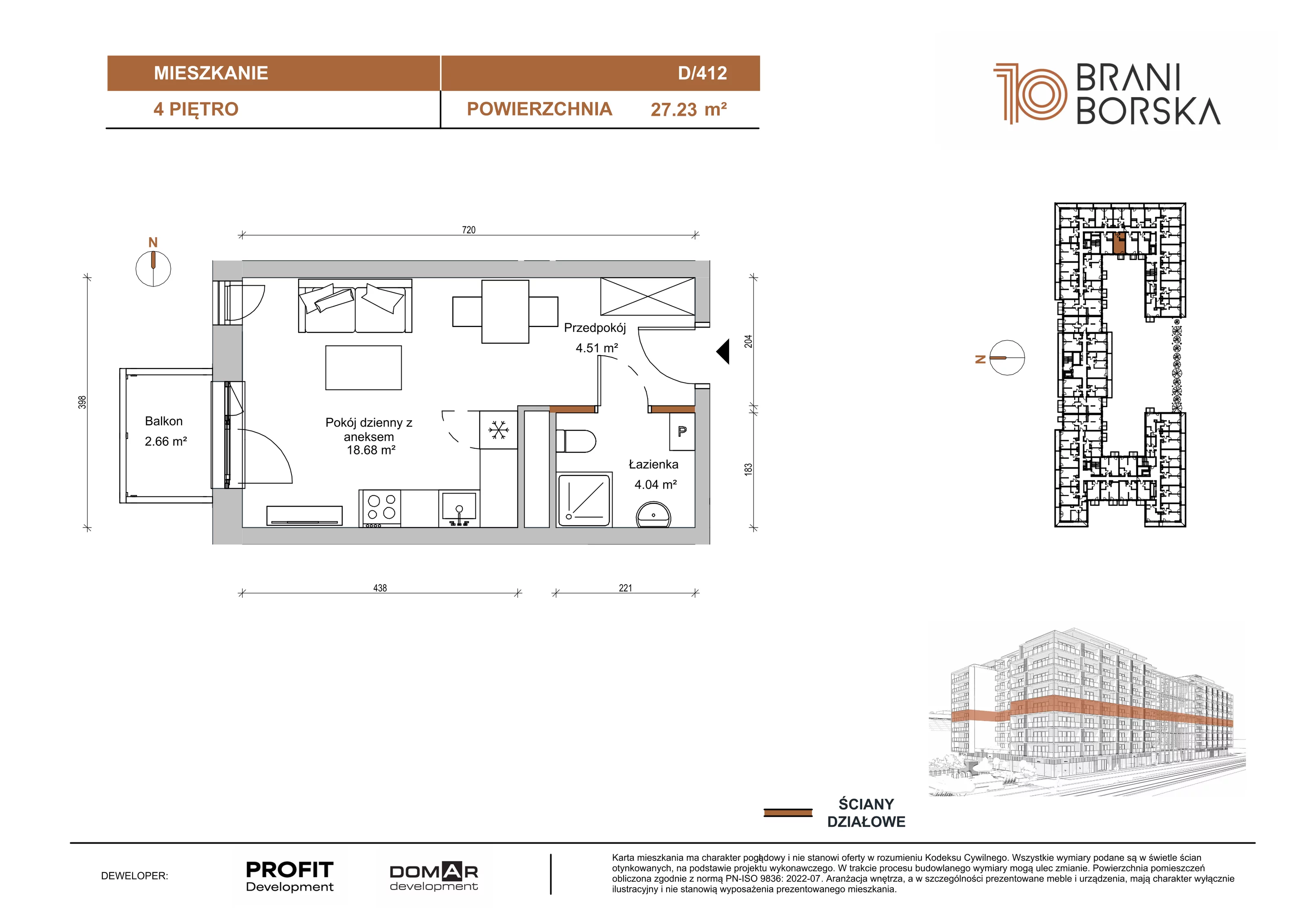 1 pokój, apartament 27,23 m², piętro 4, oferta nr BN10/D/412, Braniborska 10 , Wrocław, Stare Miasto, Śródmieście, ul. Braniborska 10E