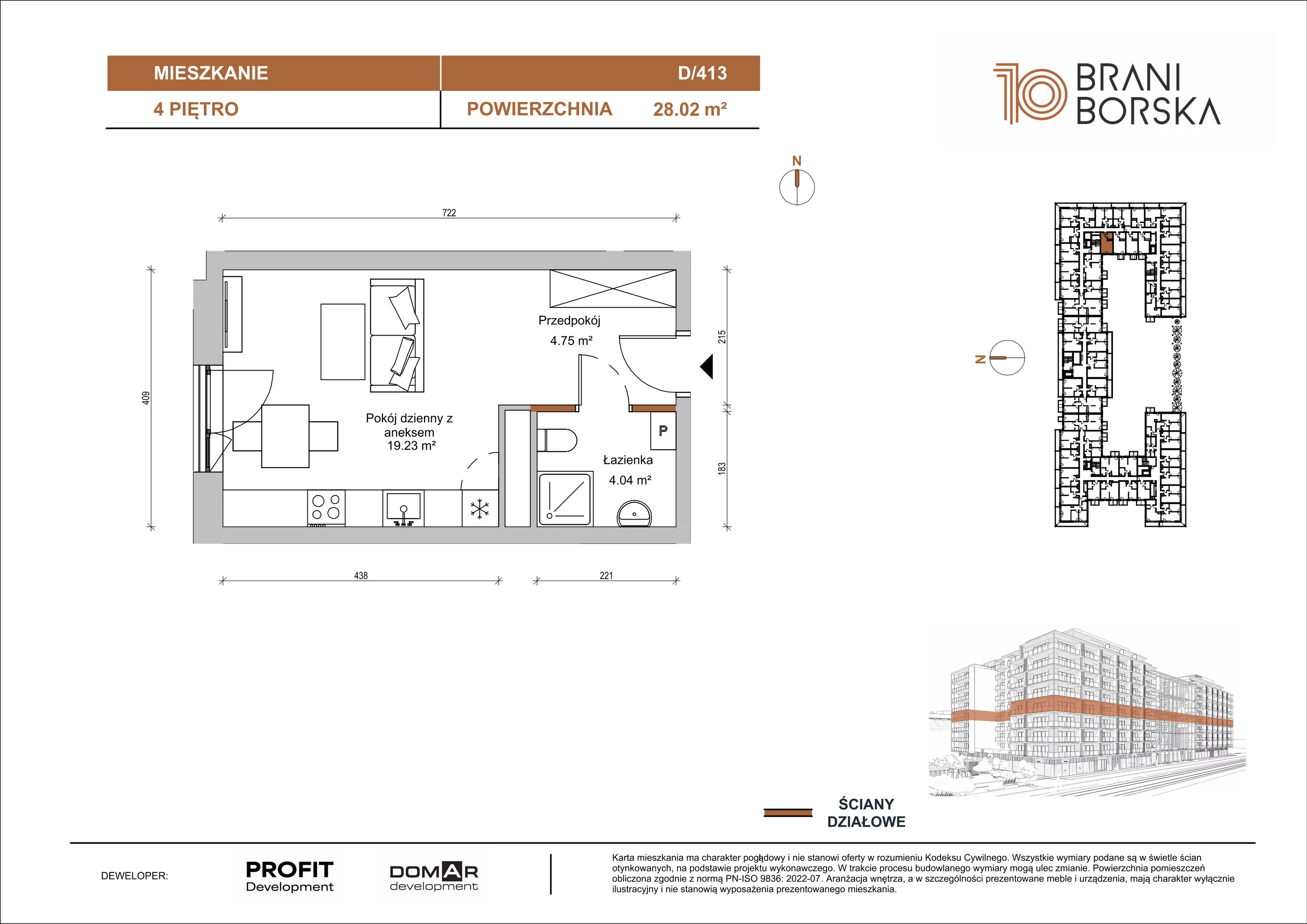 1 pokój, apartament 28,02 m², piętro 4, oferta nr BN10/D/413, Braniborska 10 , Wrocław, Stare Miasto, Śródmieście, ul. Braniborska 10E