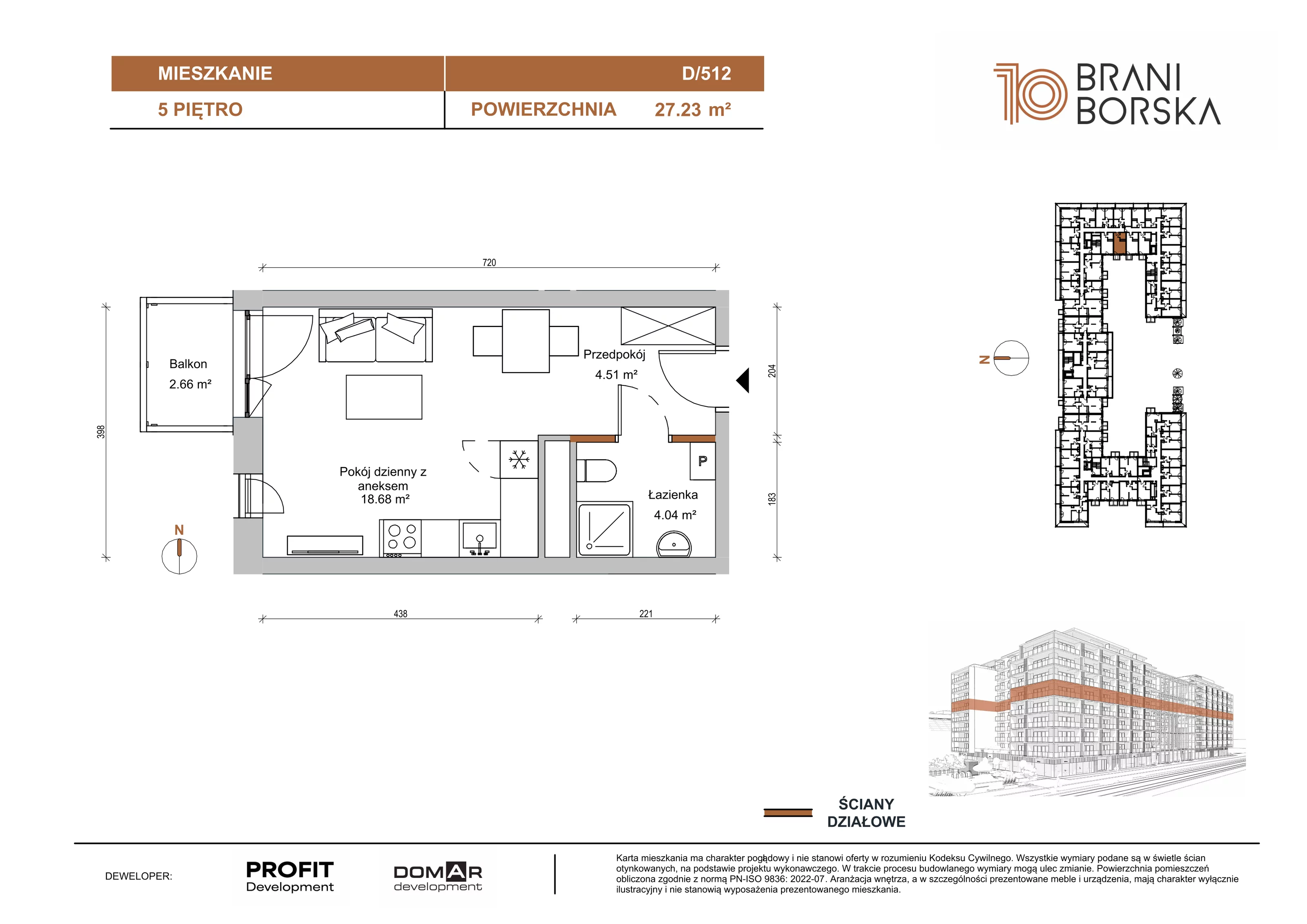 1 pokój, apartament 27,23 m², piętro 5, oferta nr BN10/D/512, Braniborska 10 , Wrocław, Stare Miasto, Śródmieście, ul. Braniborska 10E