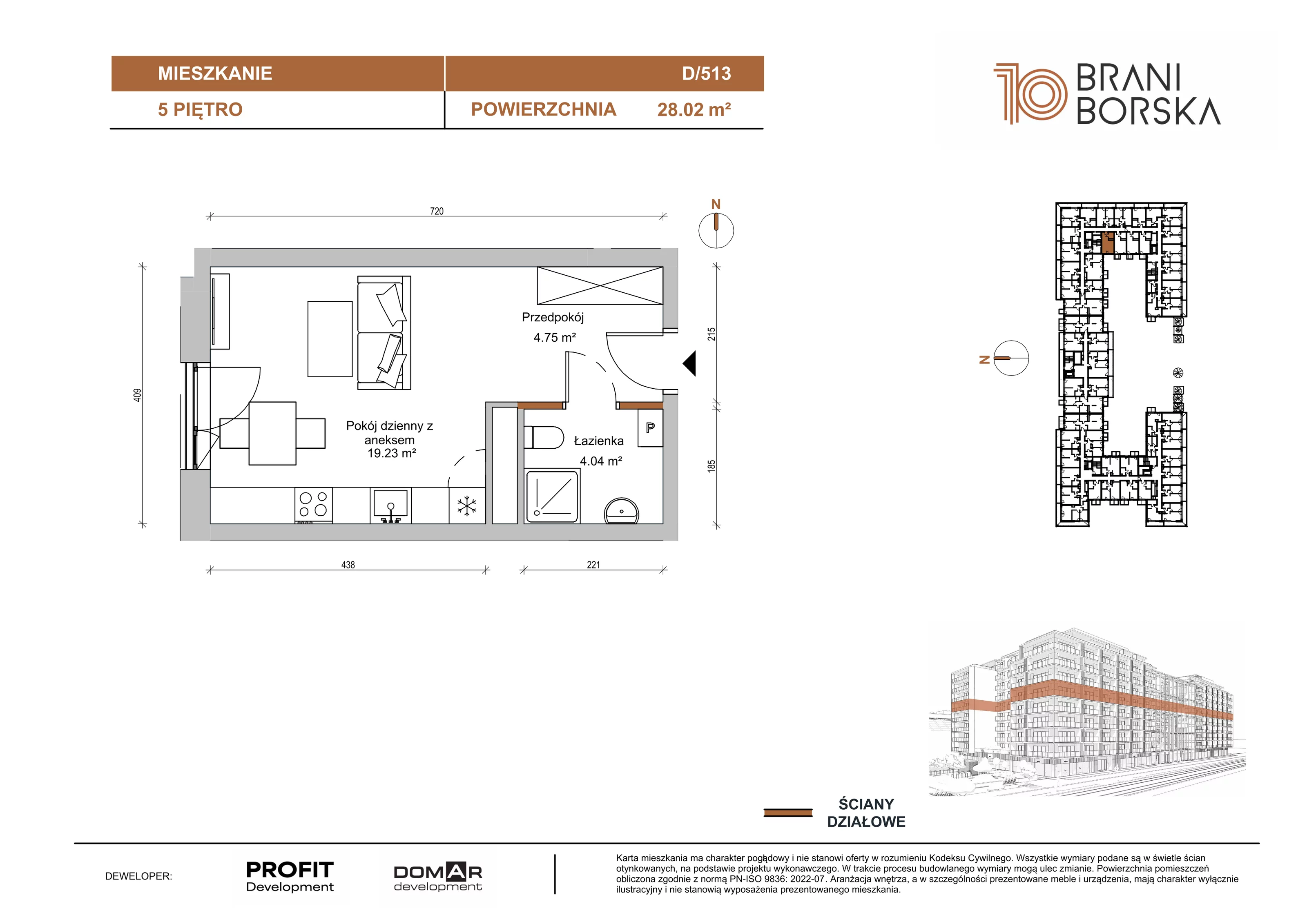 1 pokój, apartament 28,02 m², piętro 5, oferta nr BN10/D/513, Braniborska 10 , Wrocław, Stare Miasto, Śródmieście, ul. Braniborska 10E