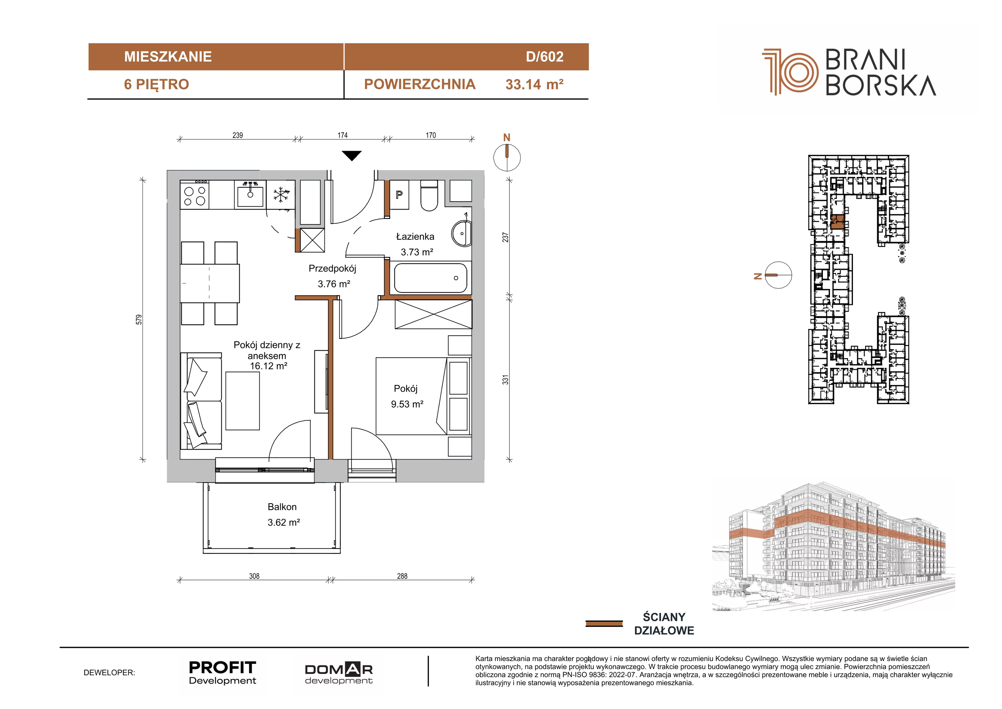 2 pokoje, apartament 33,14 m², piętro 6, oferta nr BN10/D/602, Braniborska 10 , Wrocław, Stare Miasto, Śródmieście, ul. Braniborska 10E