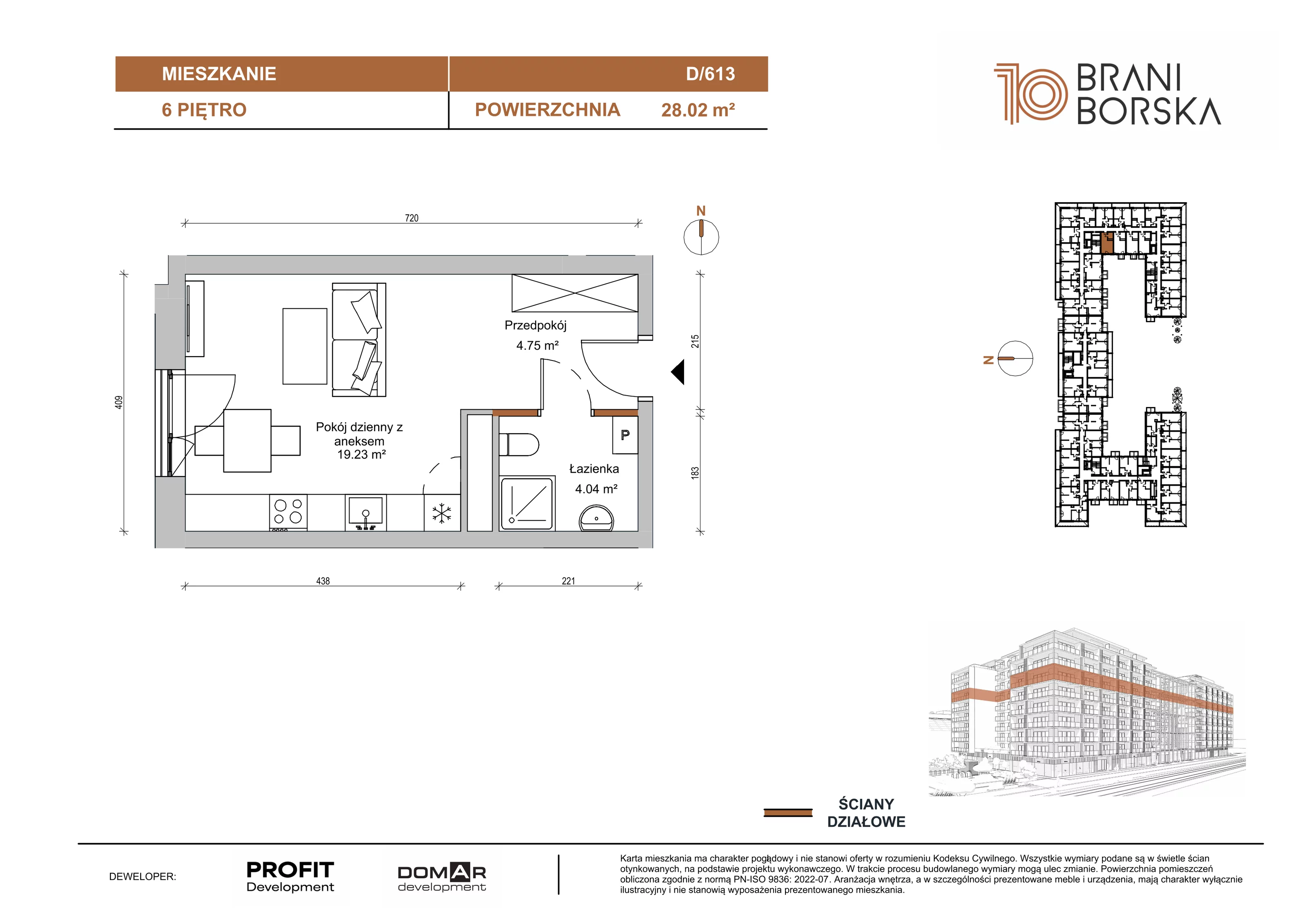 1 pokój, apartament 28,02 m², piętro 6, oferta nr BN10/D/613, Braniborska 10 , Wrocław, Stare Miasto, Śródmieście, ul. Braniborska 10E