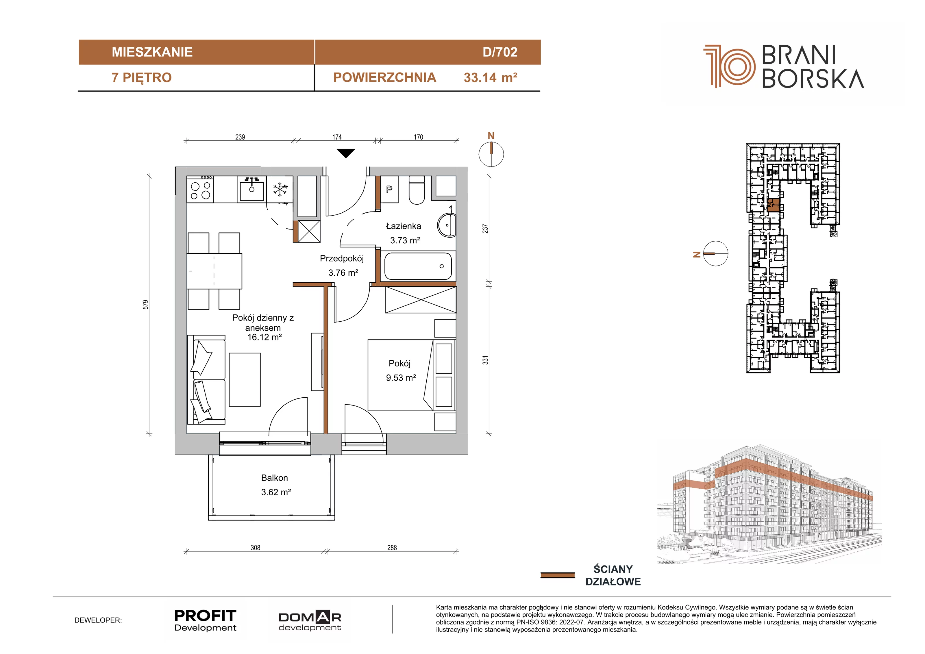 2 pokoje, apartament 33,14 m², piętro 7, oferta nr BN10/D/702, Braniborska 10 , Wrocław, Stare Miasto, Śródmieście, ul. Braniborska 10E