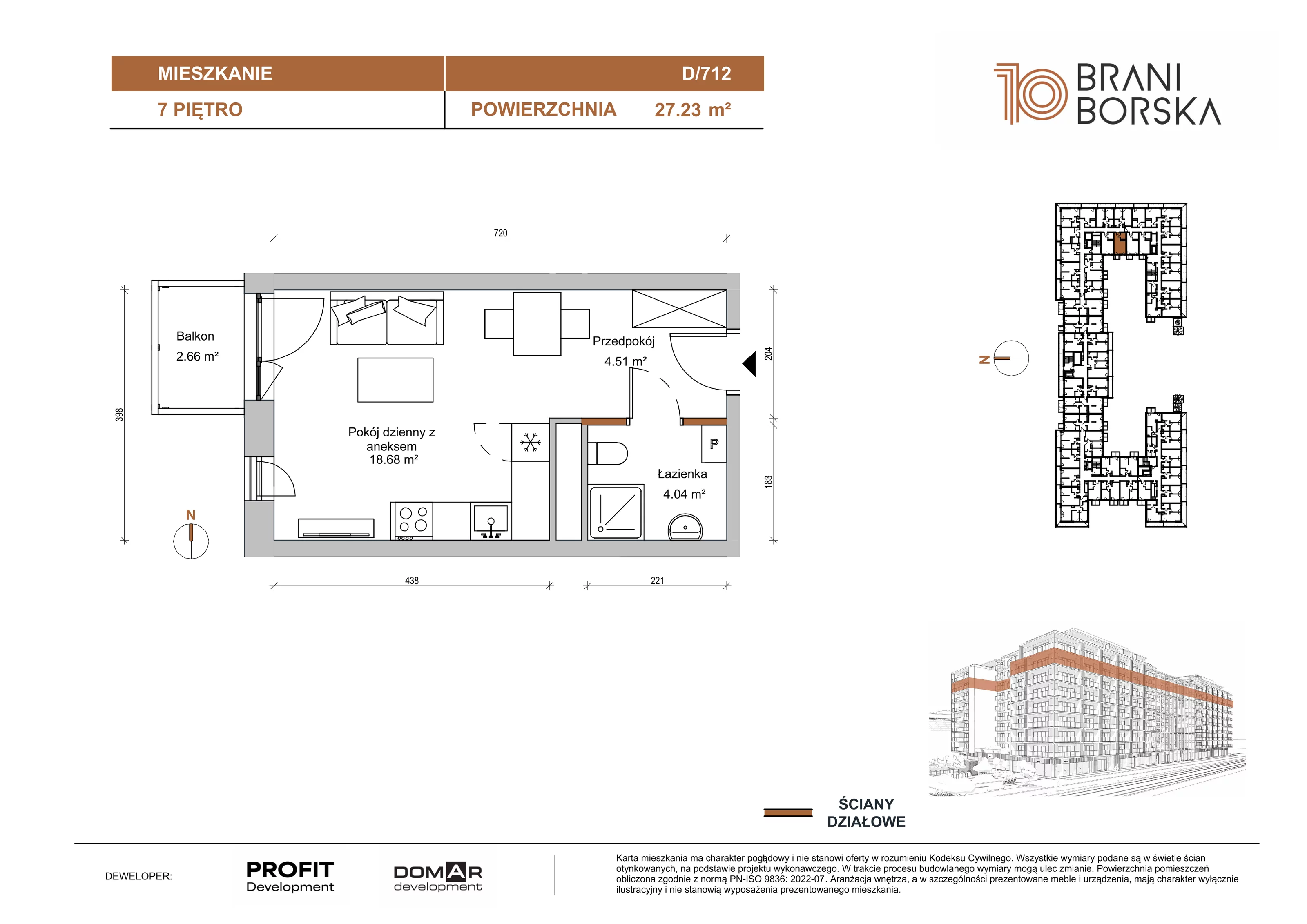 1 pokój, apartament 27,23 m², piętro 7, oferta nr BN10/D/712, Braniborska 10 , Wrocław, Stare Miasto, Śródmieście, ul. Braniborska 10E