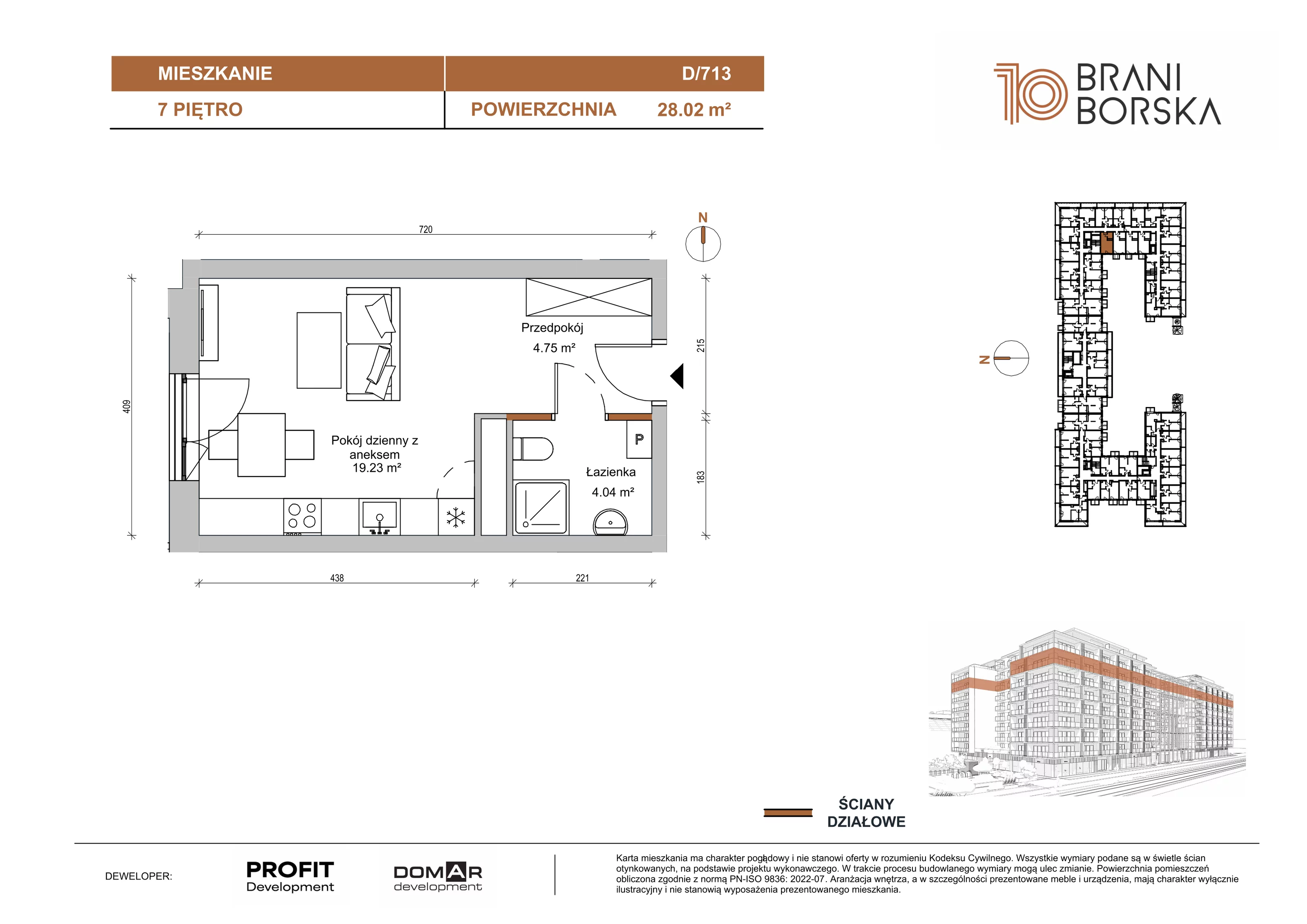 1 pokój, apartament 28,02 m², piętro 7, oferta nr BN10/D/713, Braniborska 10 , Wrocław, Stare Miasto, Śródmieście, ul. Braniborska 10E