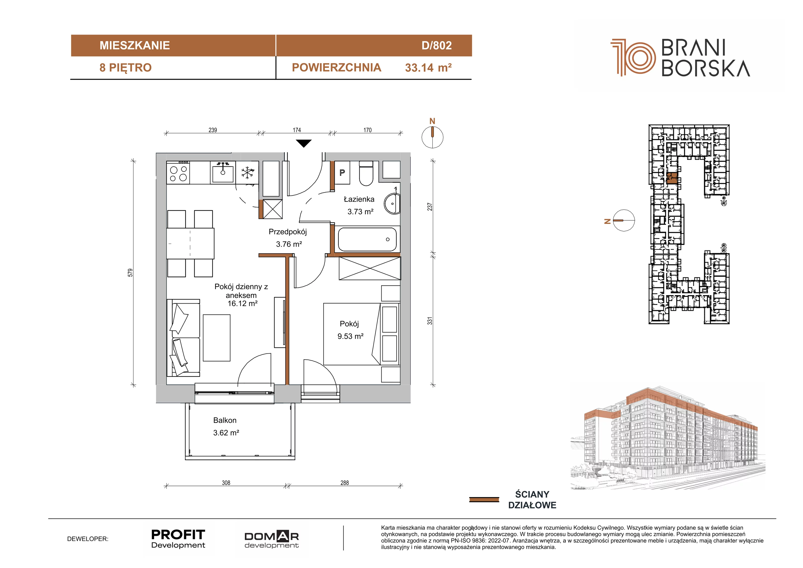 2 pokoje, apartament 33,14 m², piętro 8, oferta nr BN10/D/802, Braniborska 10 , Wrocław, Stare Miasto, Śródmieście, ul. Braniborska 10E