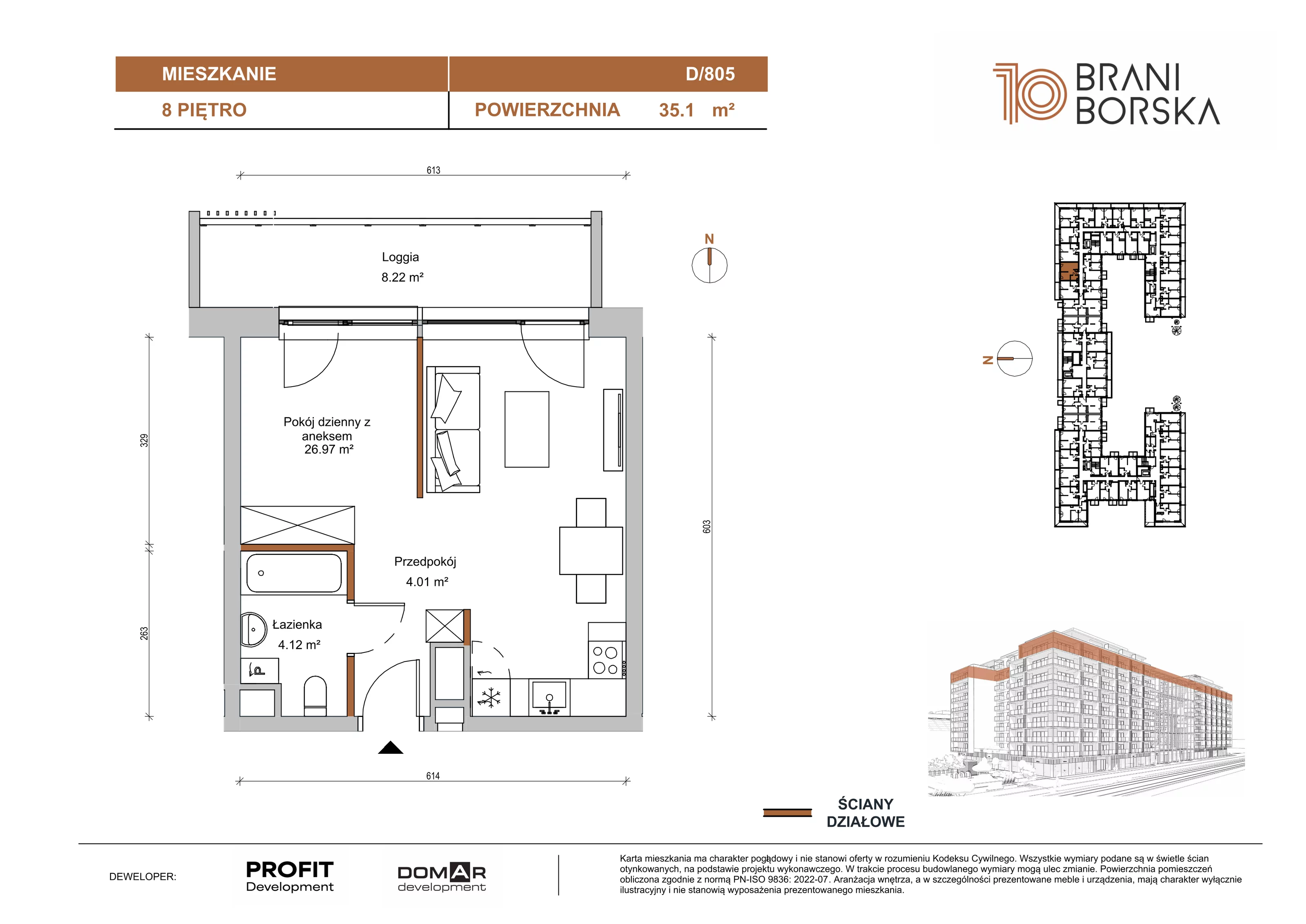 1 pokój, apartament 35,10 m², piętro 8, oferta nr BN10/D/805, Braniborska 10 , Wrocław, Stare Miasto, Śródmieście, ul. Braniborska 10E