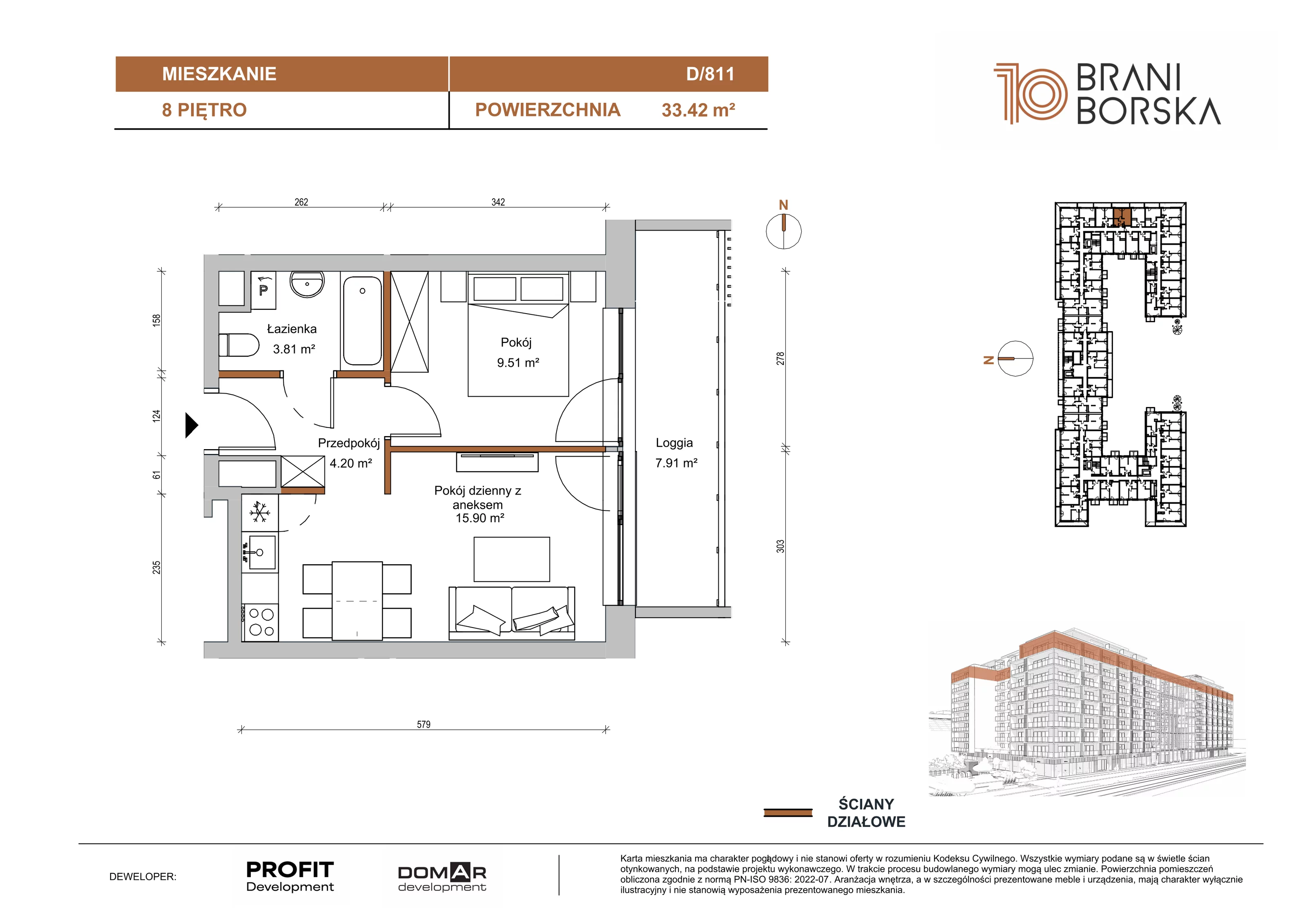 2 pokoje, apartament 33,42 m², piętro 8, oferta nr BN10/D/811, Braniborska 10 , Wrocław, Stare Miasto, Śródmieście, ul. Braniborska 10E