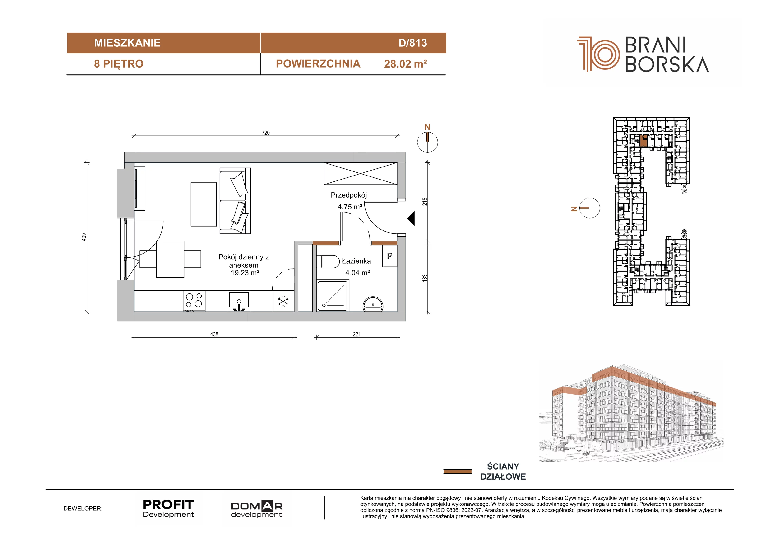 1 pokój, apartament 28,02 m², piętro 8, oferta nr BN10/D/813, Braniborska 10 , Wrocław, Stare Miasto, Śródmieście, ul. Braniborska 10E