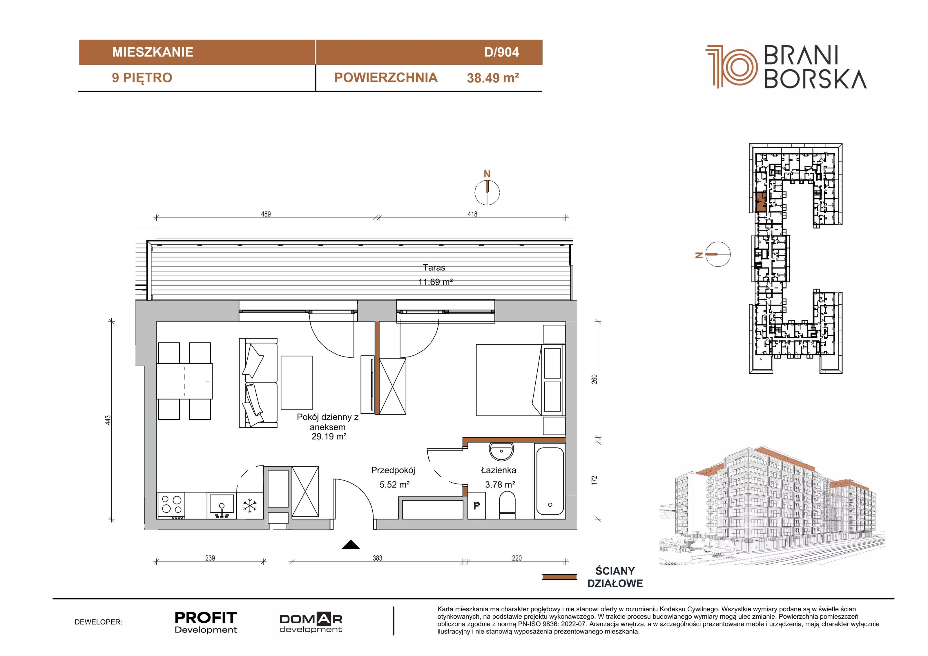 1 pokój, apartament 38,49 m², piętro 9, oferta nr BN10/D/904, Braniborska 10 , Wrocław, Stare Miasto, Śródmieście, ul. Braniborska 10E