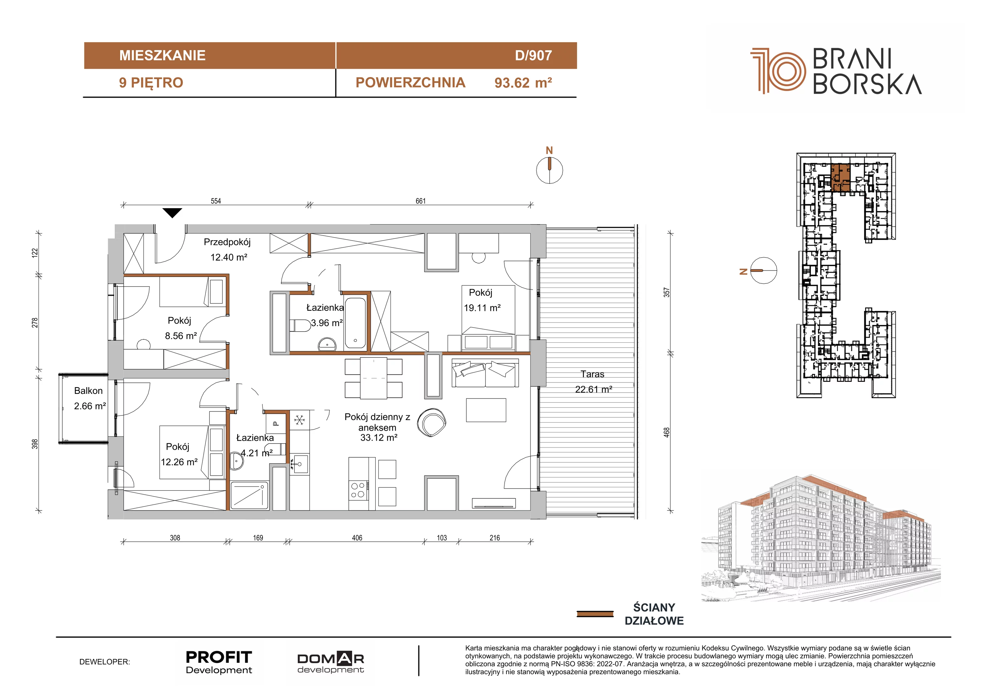 4 pokoje, mieszkanie 93,62 m², piętro 9, oferta nr BN10/D/907, Braniborska 10 , Wrocław, Stare Miasto, Śródmieście, ul. Braniborska 10E