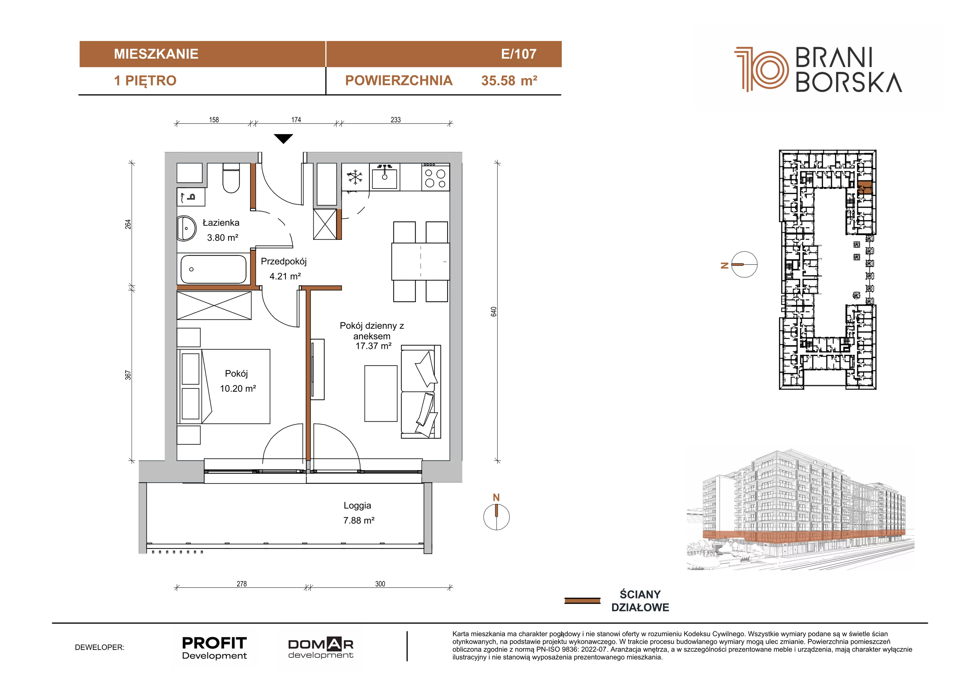 2 pokoje, apartament 35,58 m², piętro 1, oferta nr BN10/E/107, Braniborska 10 , Wrocław, Stare Miasto, Śródmieście, ul. Braniborska 10E