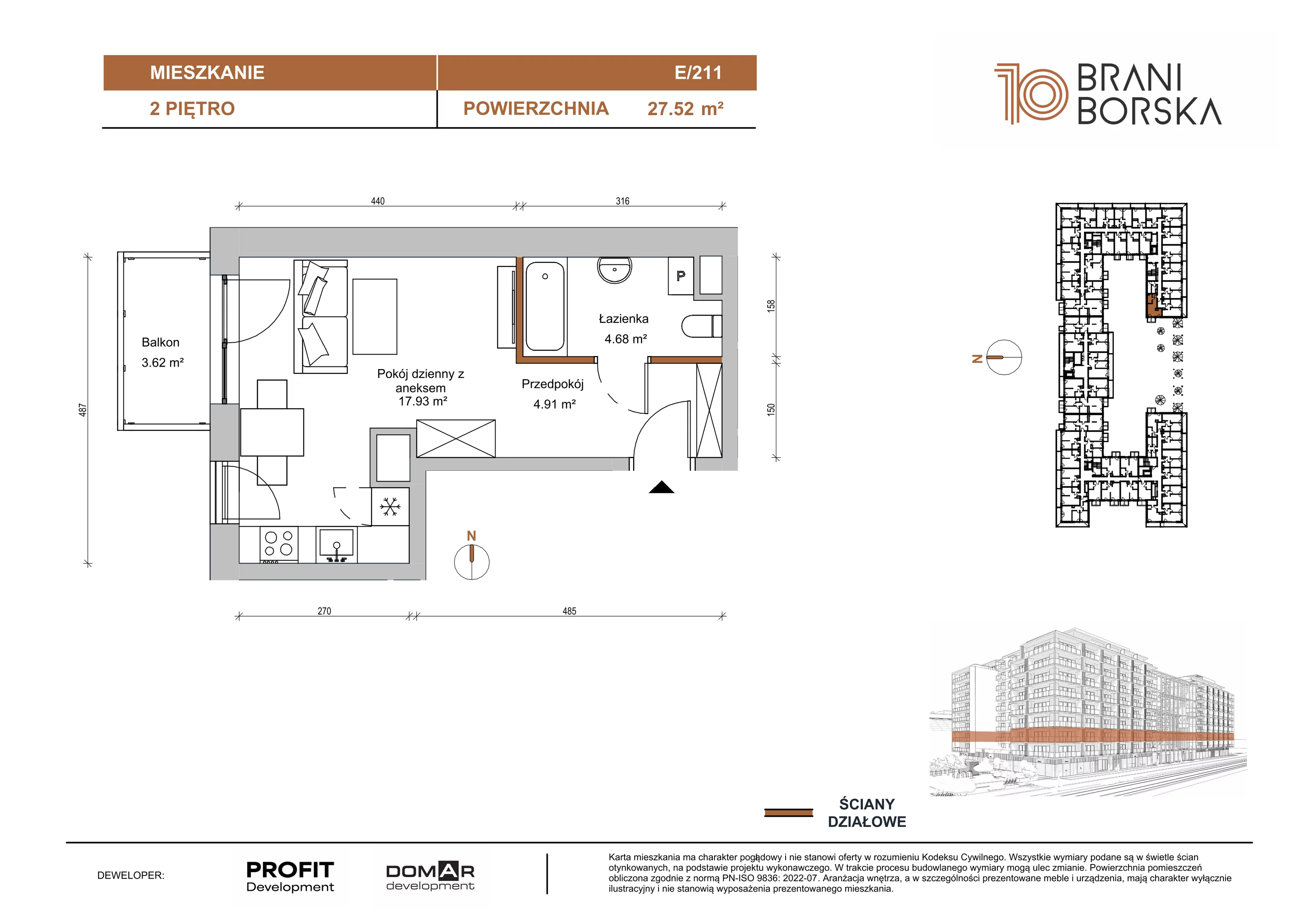 1 pokój, apartament 27,52 m², piętro 2, oferta nr BN10/E/211, Braniborska 10 , Wrocław, Stare Miasto, Śródmieście, ul. Braniborska 10E