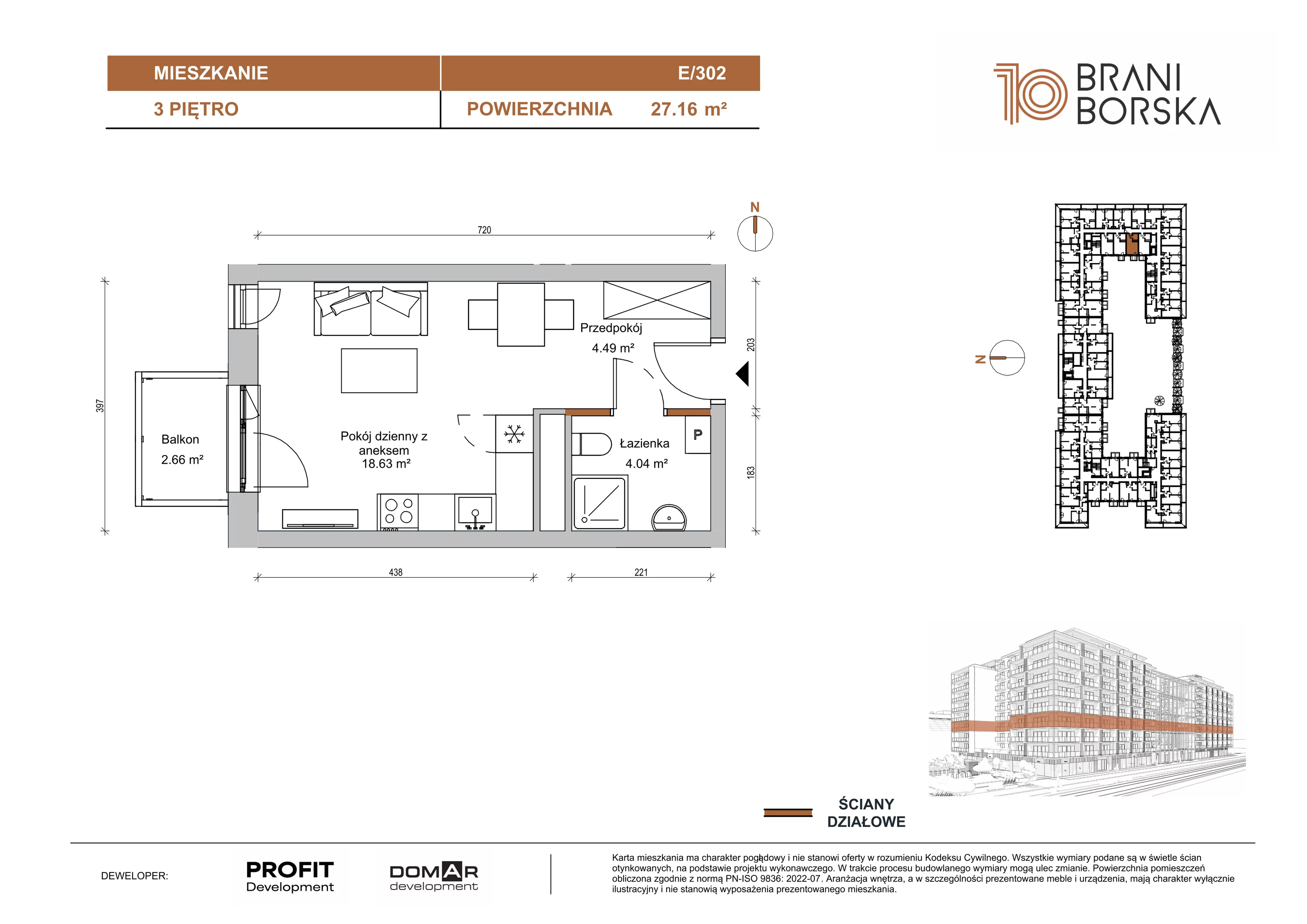 1 pokój, apartament 27,16 m², piętro 3, oferta nr BN10/E/302, Braniborska 10 , Wrocław, Stare Miasto, Śródmieście, ul. Braniborska 10E