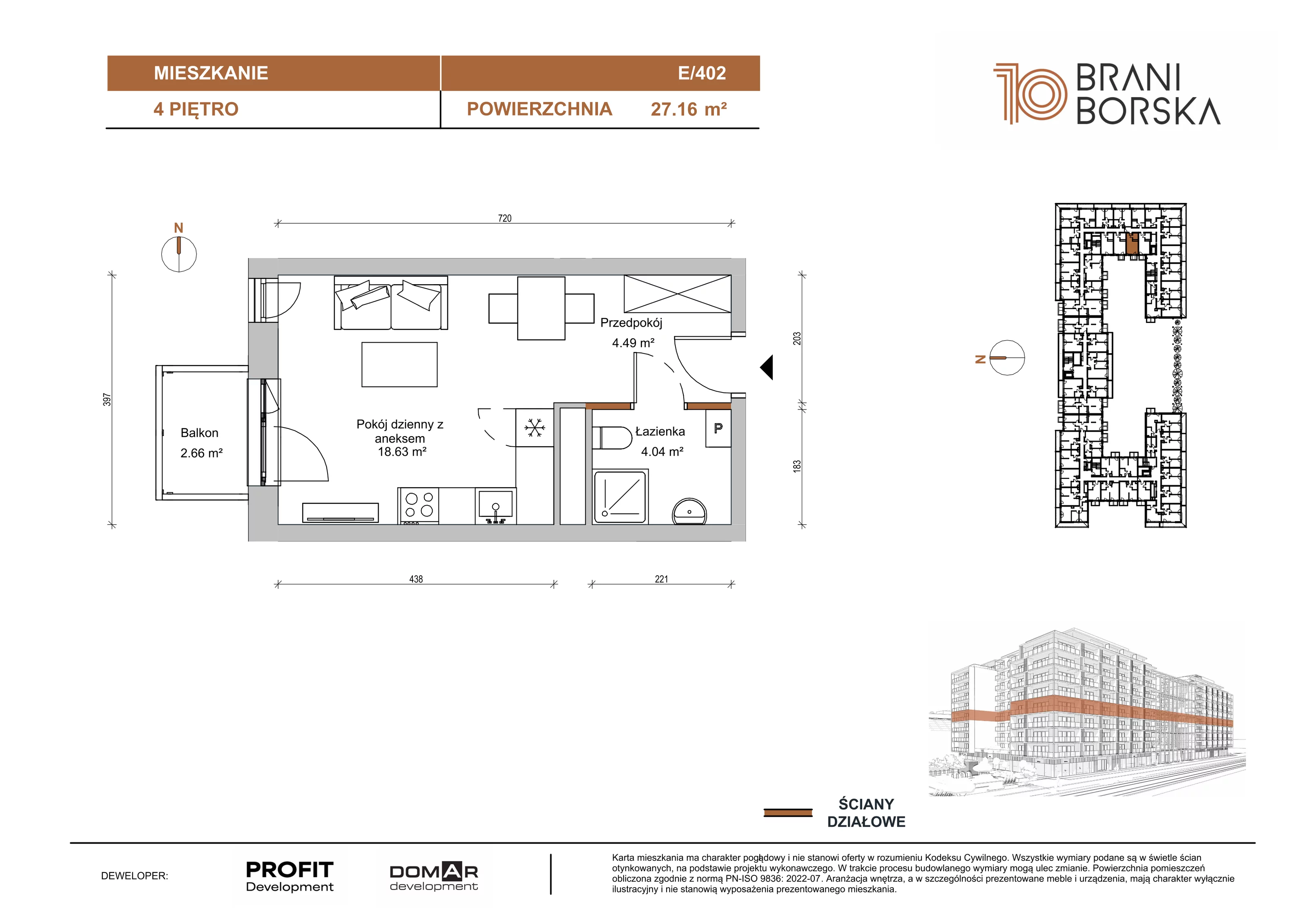 1 pokój, apartament 27,16 m², piętro 4, oferta nr BN10/E/402, Braniborska 10 , Wrocław, Stare Miasto, Śródmieście, ul. Braniborska 10E