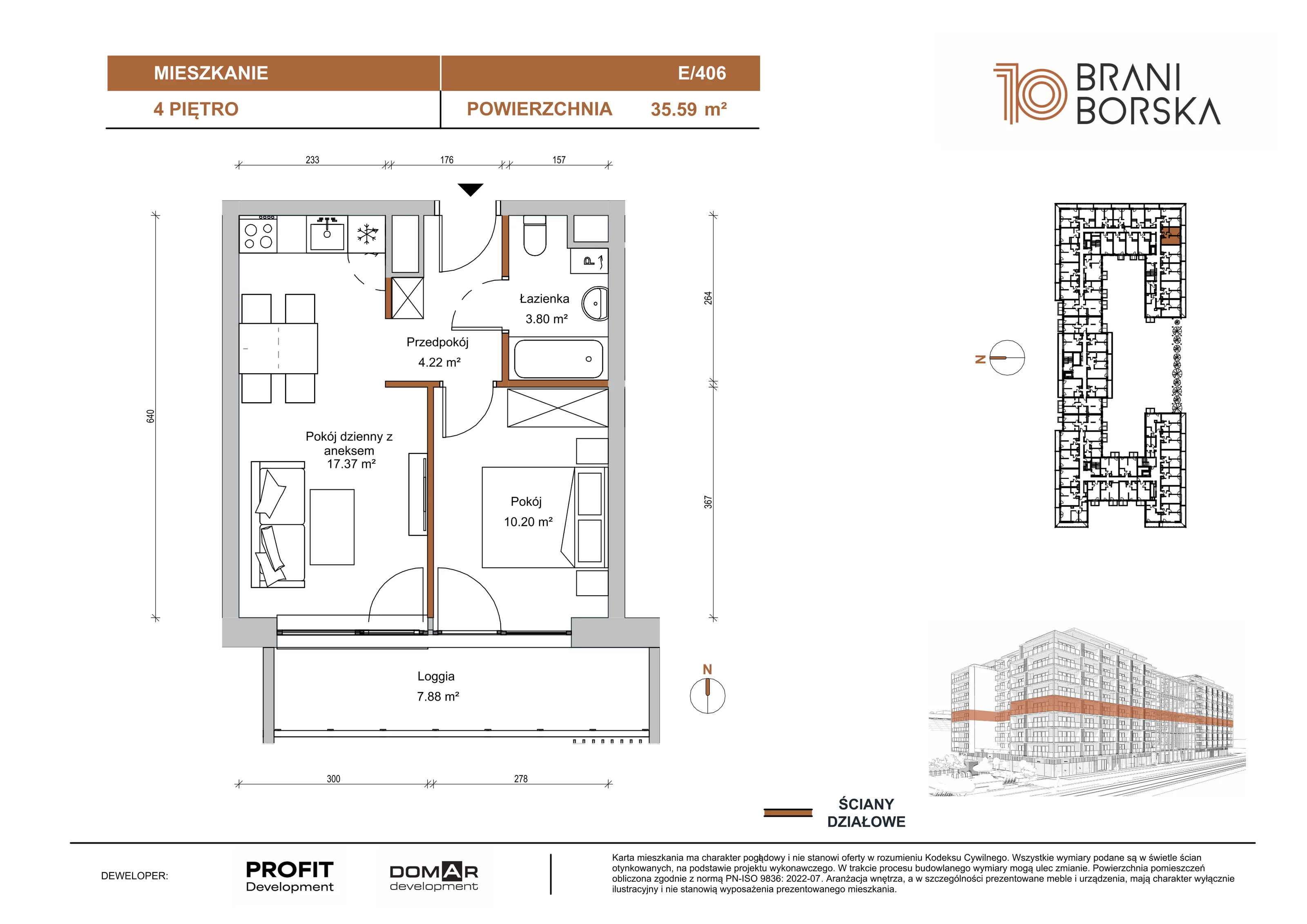 2 pokoje, apartament 35,59 m², piętro 4, oferta nr BN10/E/406, Braniborska 10 , Wrocław, Stare Miasto, Śródmieście, ul. Braniborska 10E