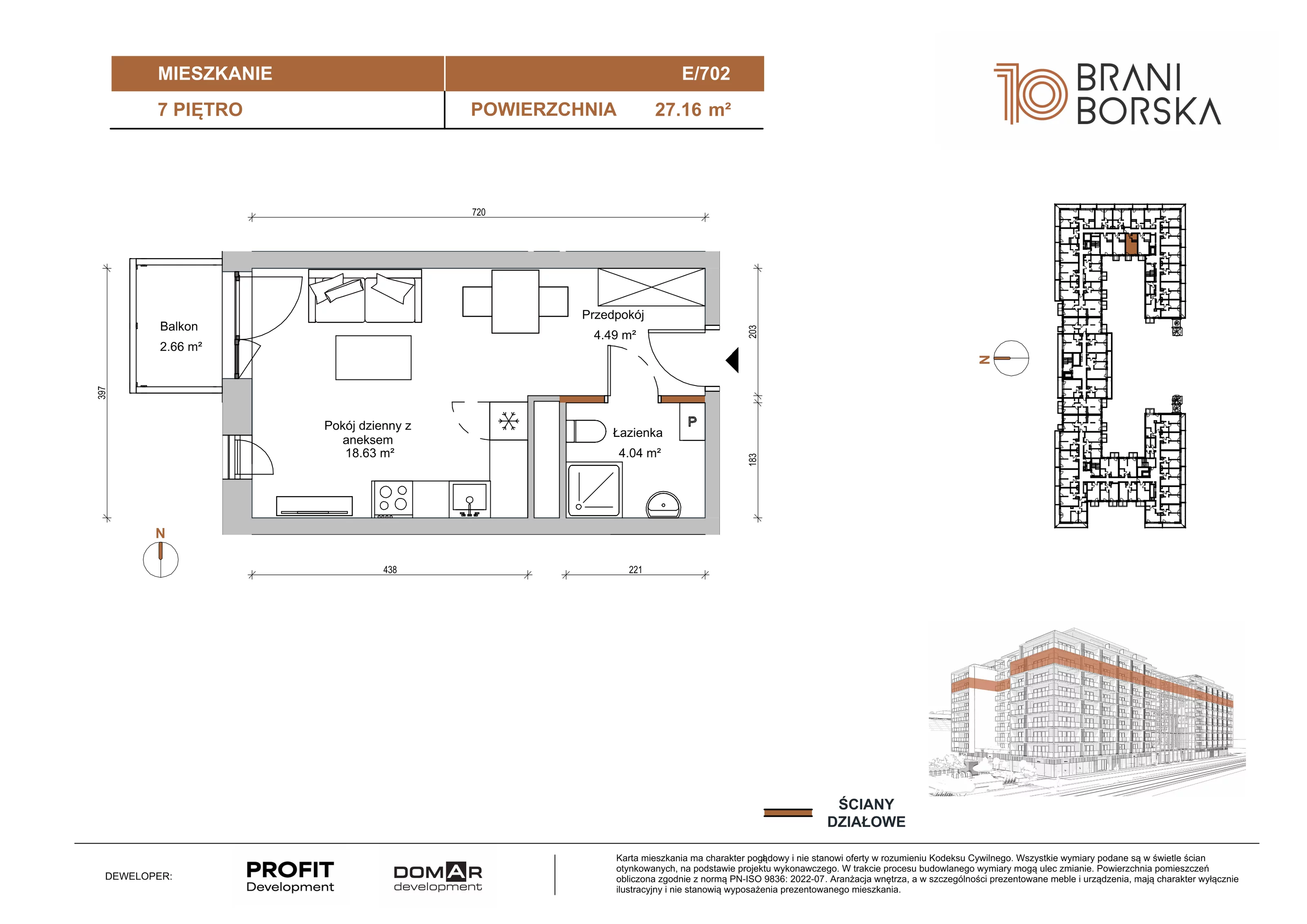 1 pokój, apartament 27,16 m², piętro 7, oferta nr BN10/E/702, Braniborska 10 , Wrocław, Stare Miasto, Śródmieście, ul. Braniborska 10E