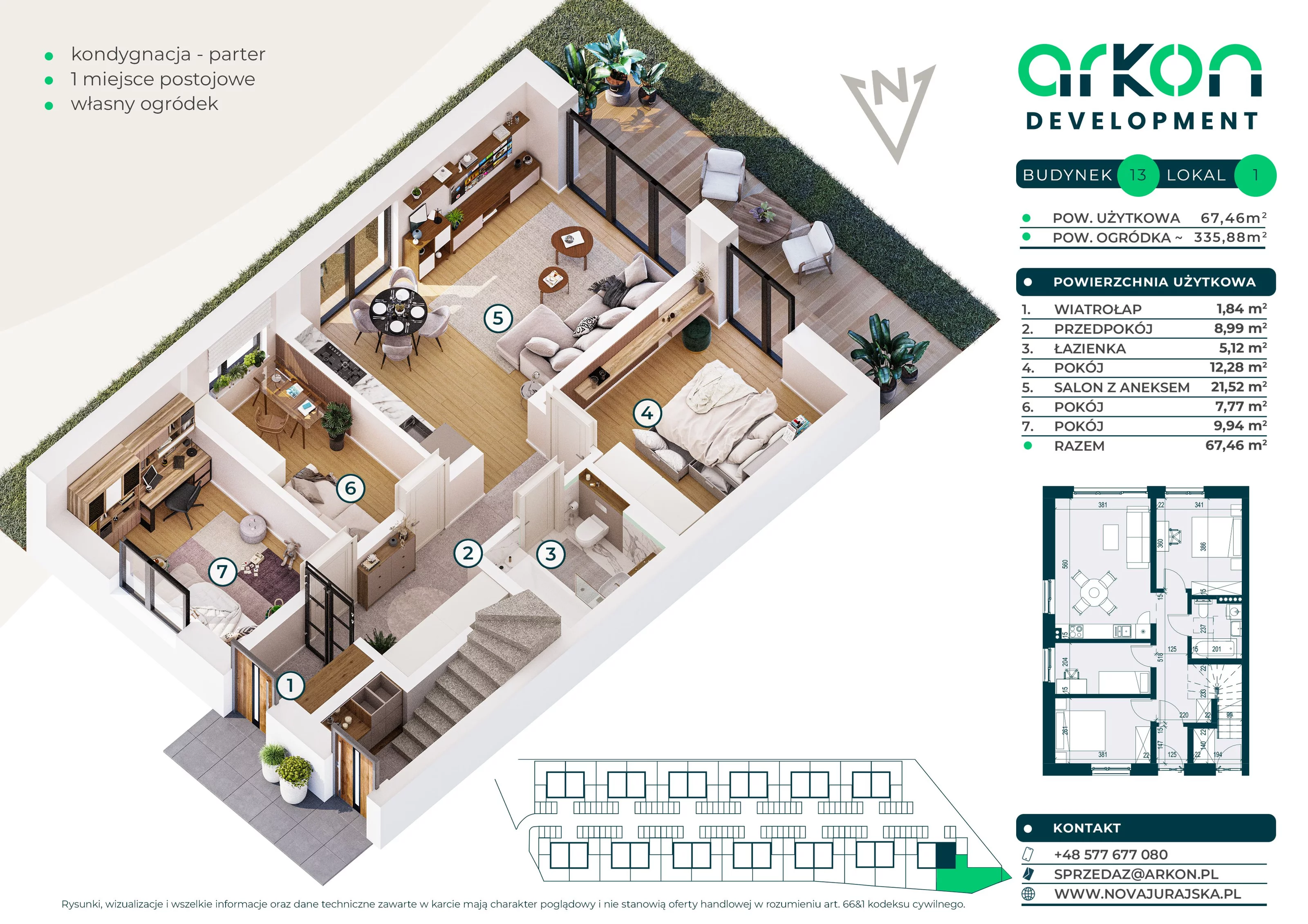 4 pokoje, mieszkanie 67,46 m², parter, oferta nr 13/1, Nova Jurajska, Kraków, Modlnica, ul. Jurajska