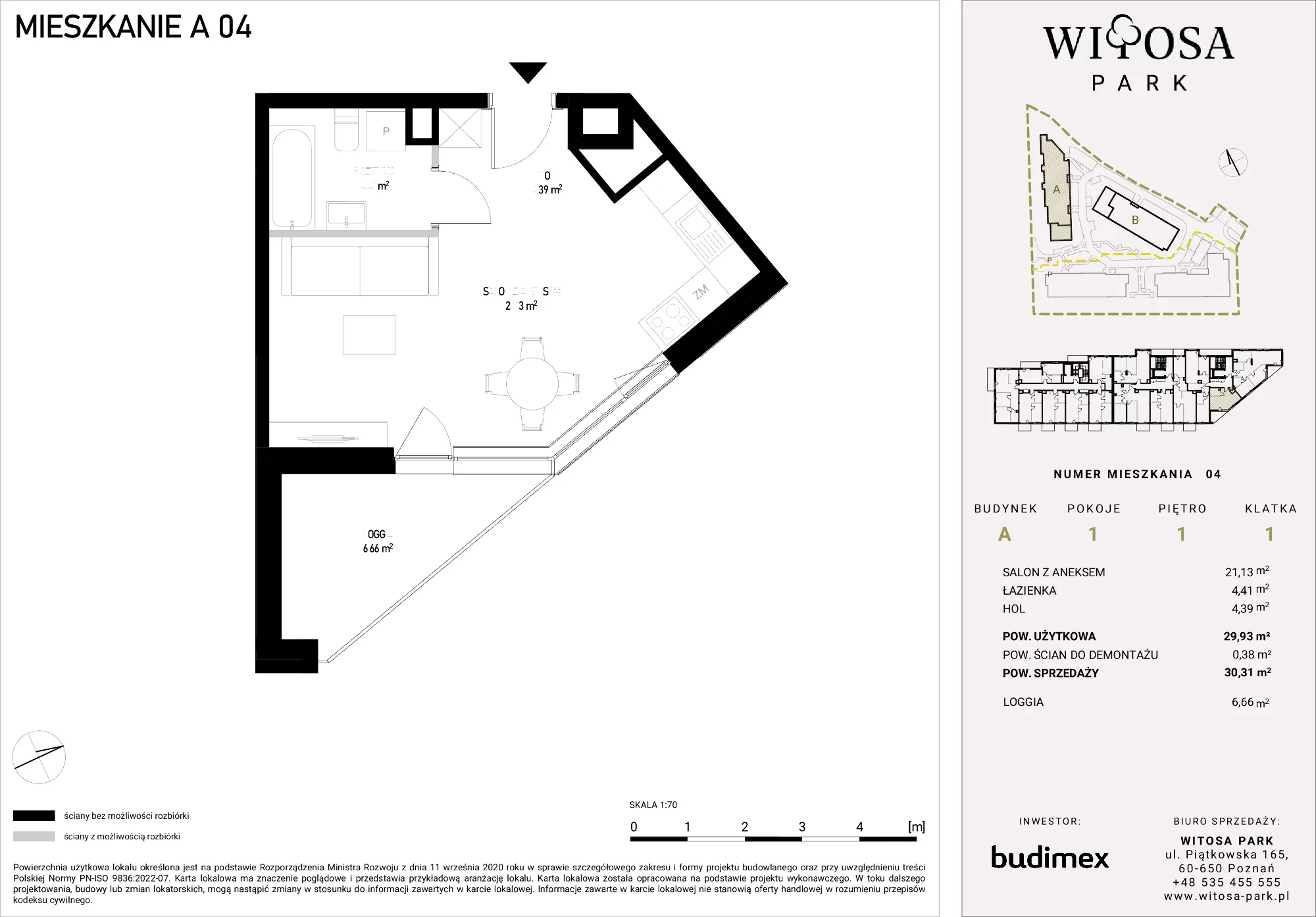 1 pokój, mieszkanie 30,31 m², piętro 1, oferta nr A/4, Witosa Park, Poznań, Winiary, Winiary, ul. Piątkowska 165 A-B