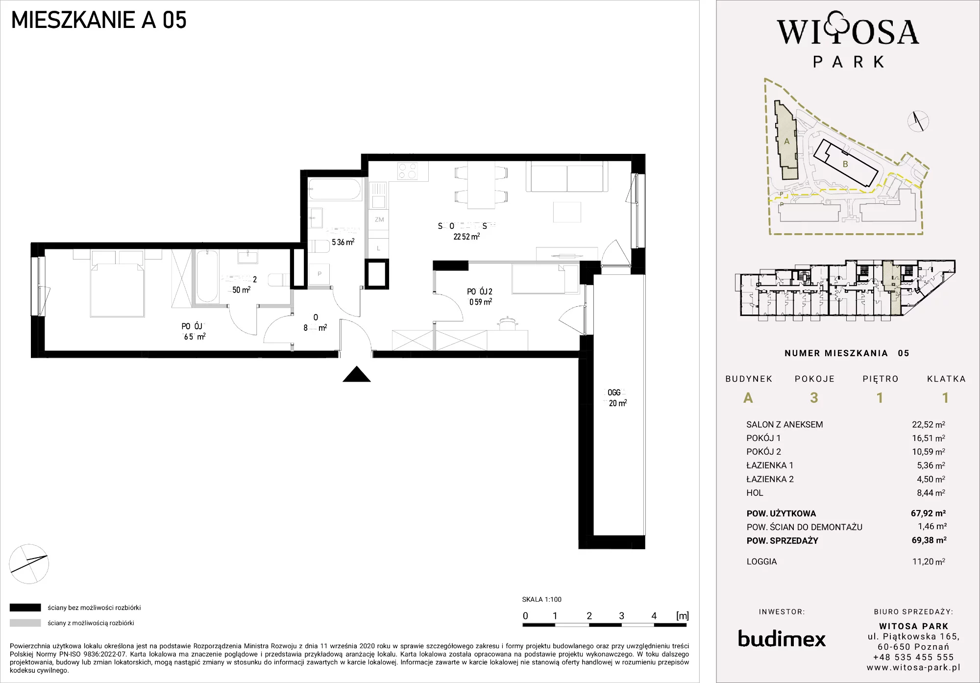 3 pokoje, mieszkanie 69,38 m², piętro 1, oferta nr A/5, Witosa Park, Poznań, Winiary, Winiary, ul. Piątkowska 165 A-B