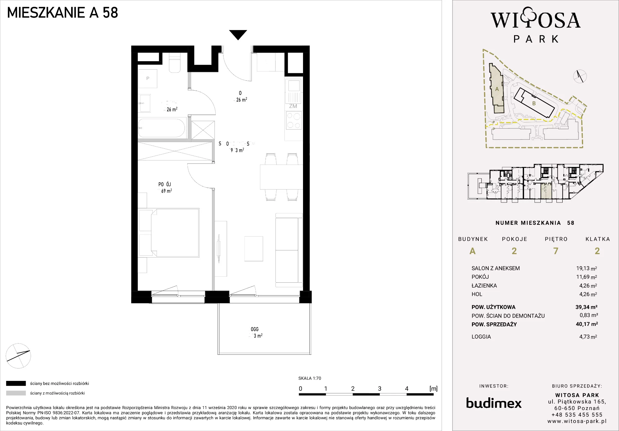 2 pokoje, mieszkanie 40,17 m², piętro 7, oferta nr A/58, Witosa Park, Poznań, Winiary, Winiary, ul. Piątkowska 165 A-B