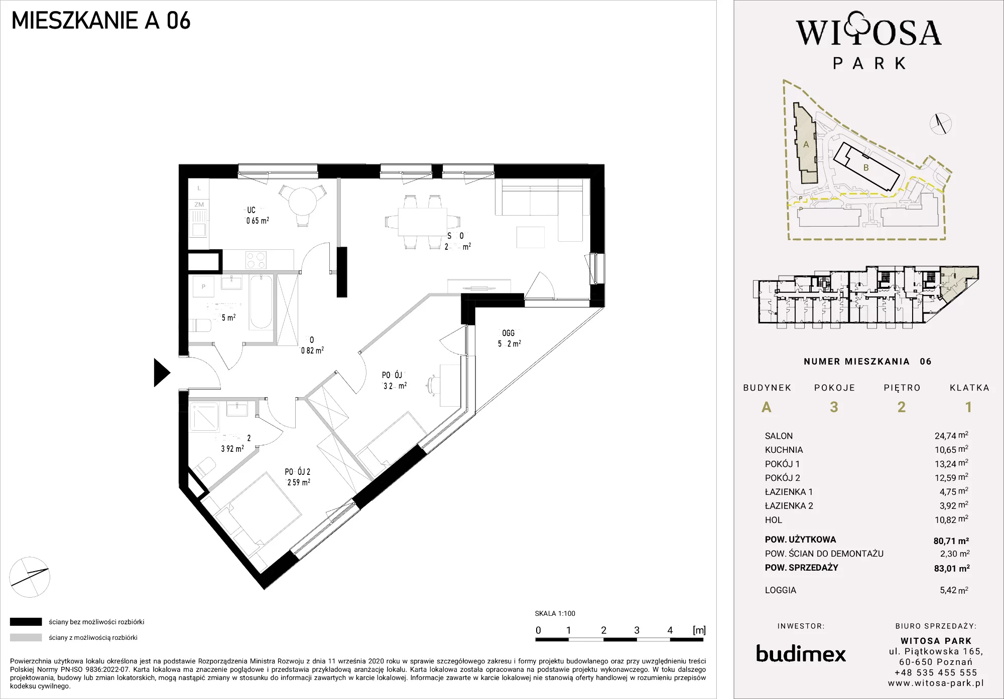 3 pokoje, mieszkanie 83,01 m², piętro 2, oferta nr A/6, Witosa Park, Poznań, Winiary, Winiary, ul. Piątkowska 165 A-B