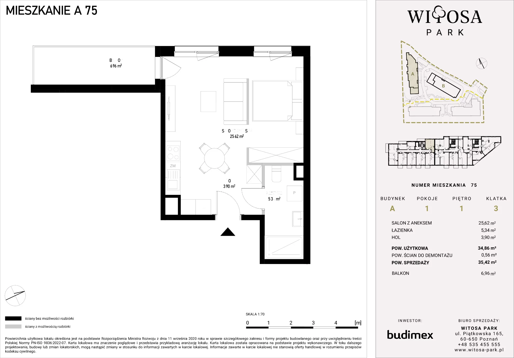 1 pokój, mieszkanie 35,42 m², piętro 1, oferta nr A/75, Witosa Park, Poznań, Winiary, Winiary, ul. Piątkowska 165 A-B