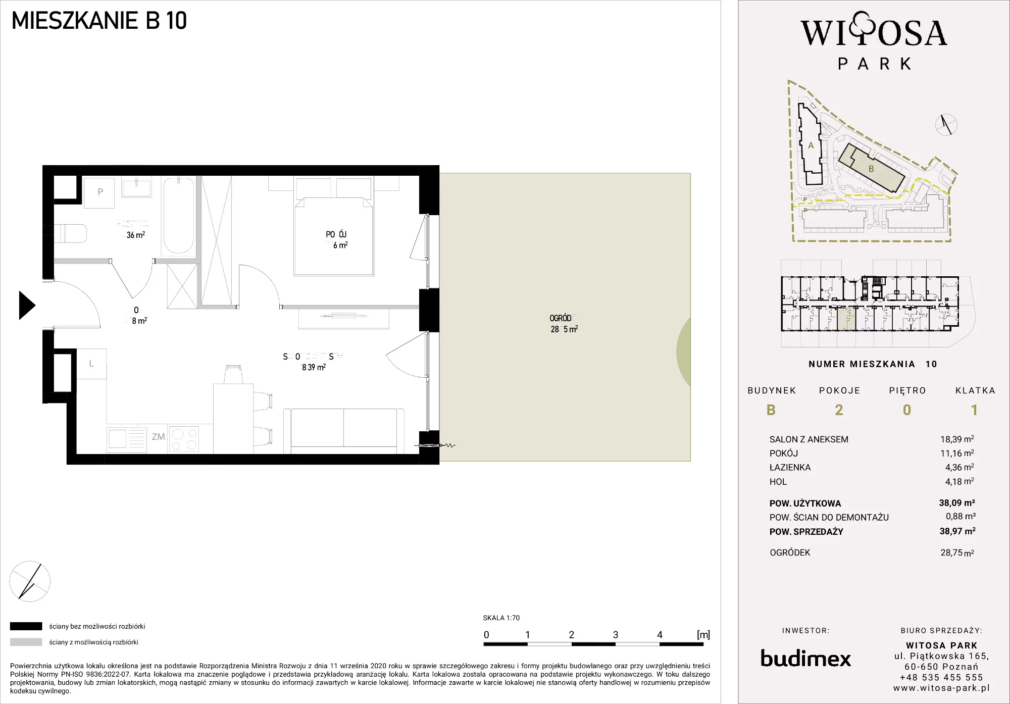 2 pokoje, mieszkanie 38,97 m², parter, oferta nr B/10, Witosa Park, Poznań, Winiary, Winiary, ul. Piątkowska 165 A-B