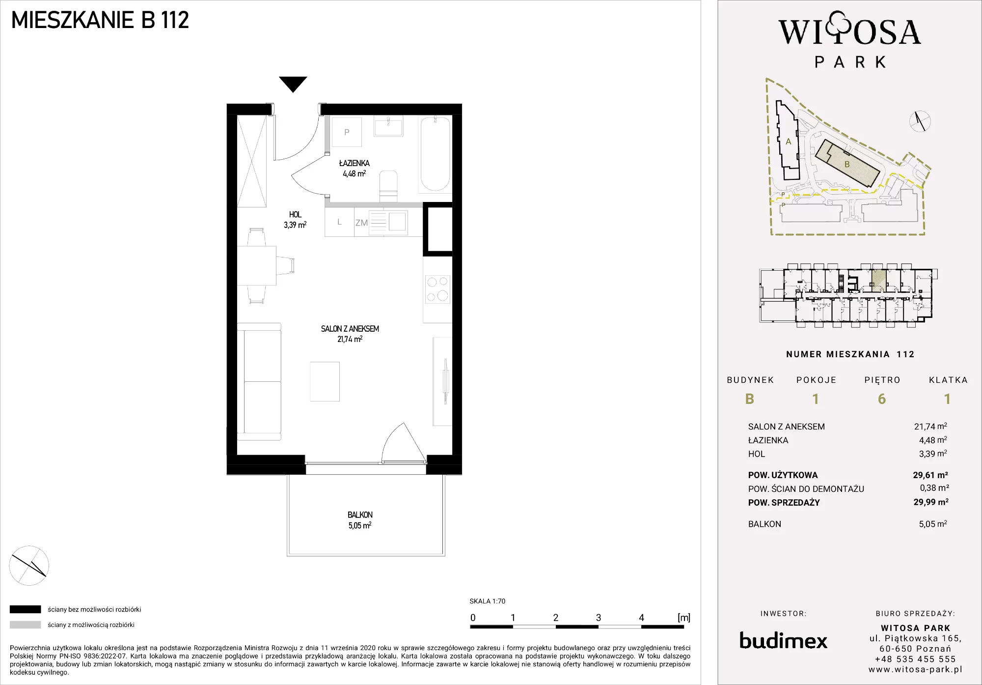 Mieszkanie 29,99 m², piętro 6, oferta nr B/112, Witosa Park, Poznań, Winiary, Winiary, ul. Piątkowska 165 A-B