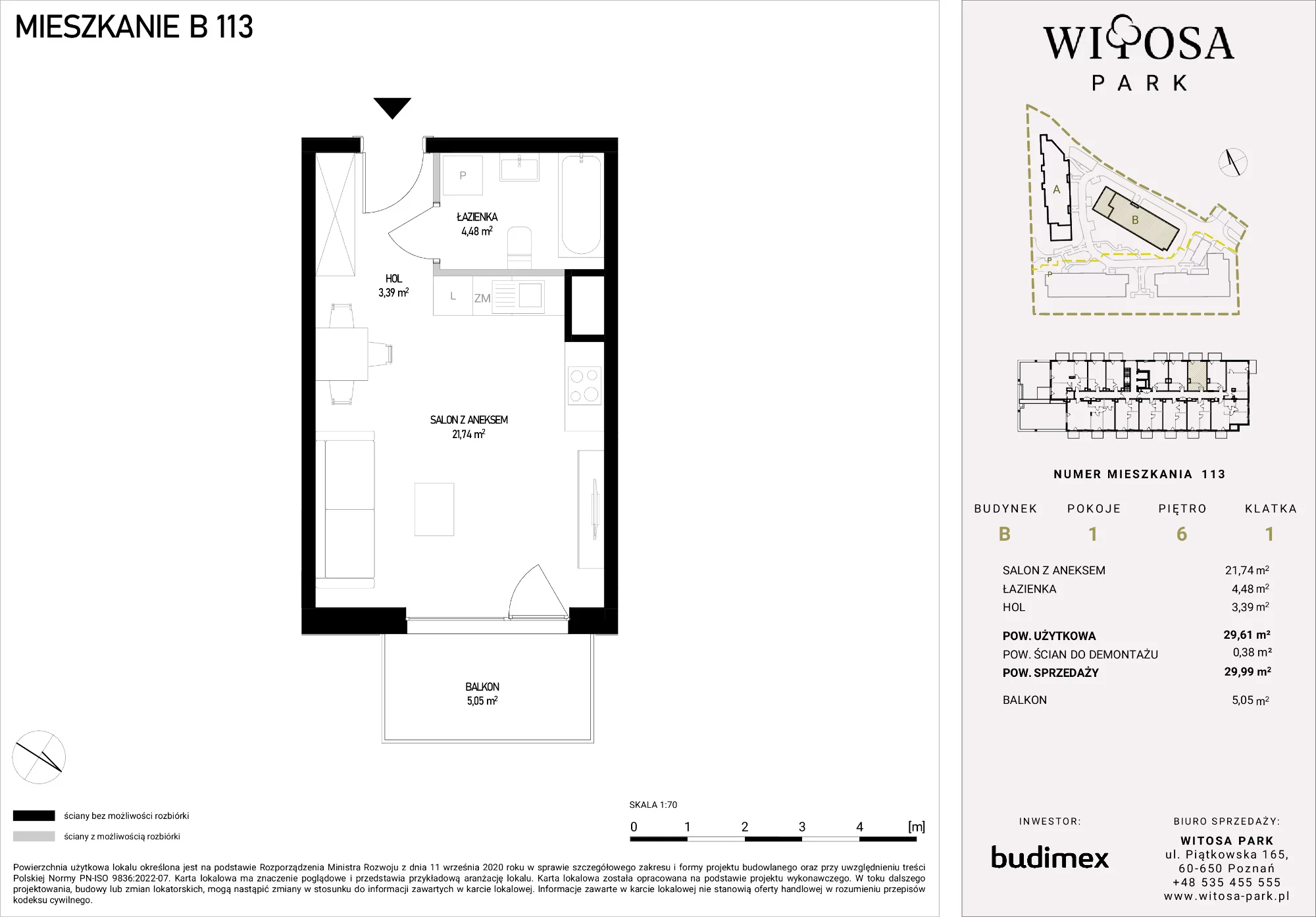 Mieszkanie 29,99 m², piętro 6, oferta nr B/113, Witosa Park, Poznań, Winiary, Winiary, ul. Piątkowska 165 A-B