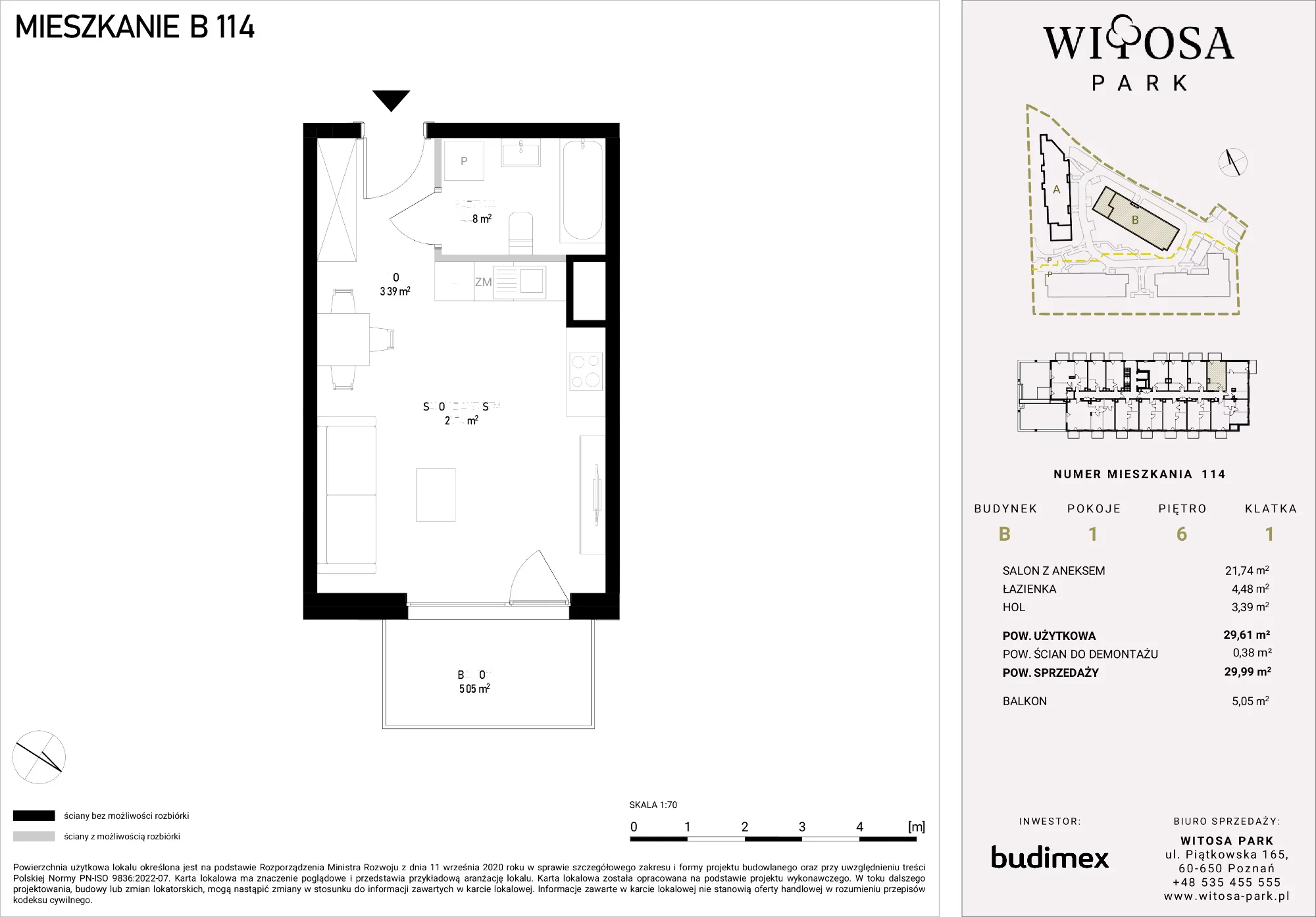 Mieszkanie 29,99 m², piętro 6, oferta nr B/114, Witosa Park, Poznań, Winiary, Winiary, ul. Piątkowska 165 A-B