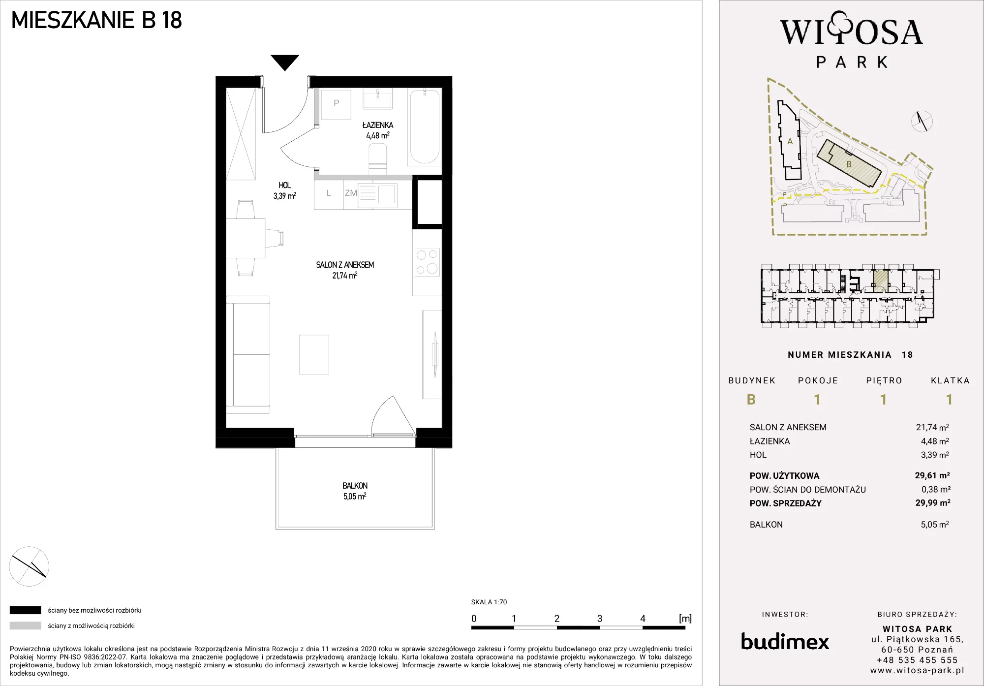 Mieszkanie 29,99 m², piętro 1, oferta nr B/18, Witosa Park, Poznań, Winiary, Winiary, ul. Piątkowska 165 A-B