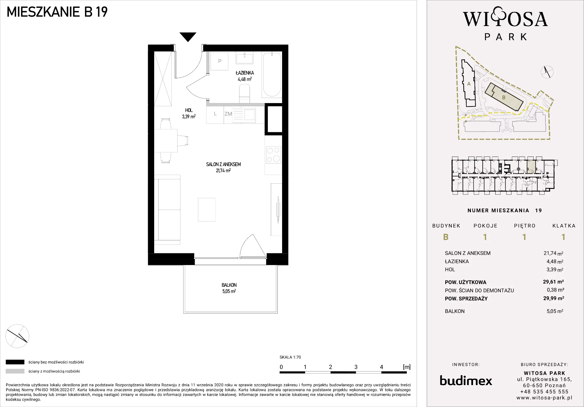 Mieszkanie 29,99 m², piętro 1, oferta nr B/19, Witosa Park, Poznań, Winiary, Winiary, ul. Piątkowska 165 A-B