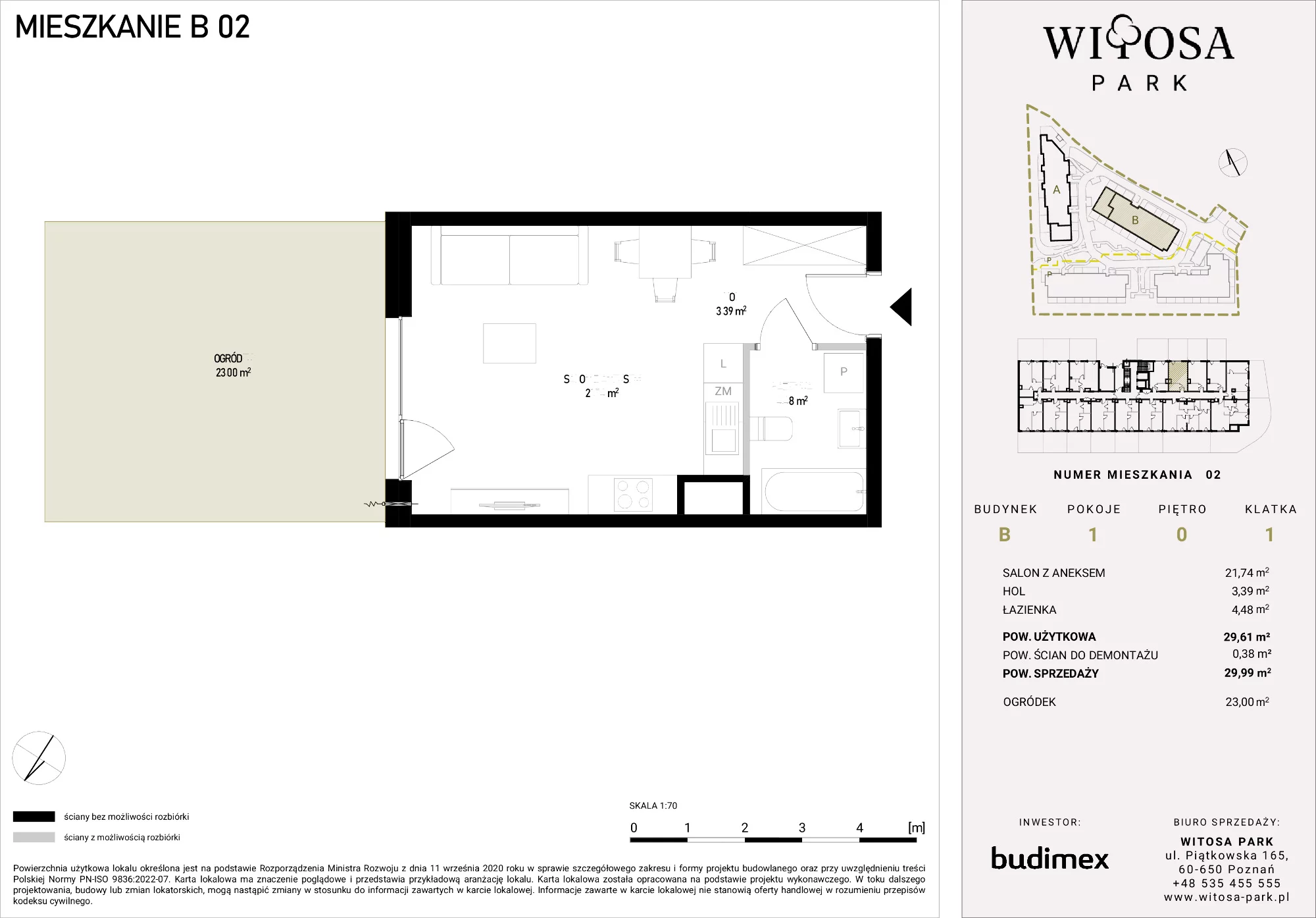 Mieszkanie 29,99 m², parter, oferta nr B/2, Witosa Park, Poznań, Winiary, Winiary, ul. Piątkowska 165 A-B