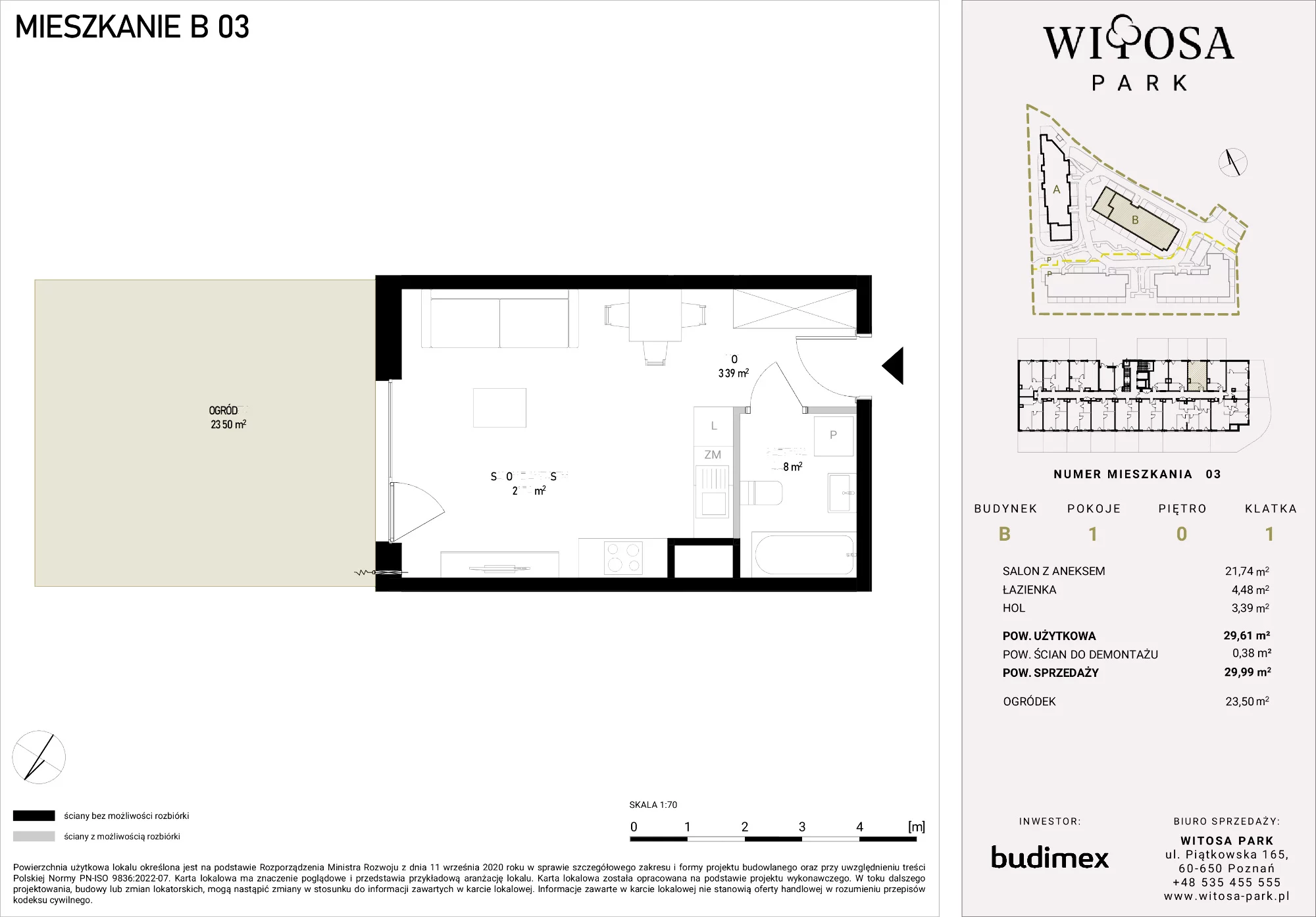 Mieszkanie 29,99 m², parter, oferta nr B/3, Witosa Park, Poznań, Winiary, Winiary, ul. Piątkowska 165 A-B