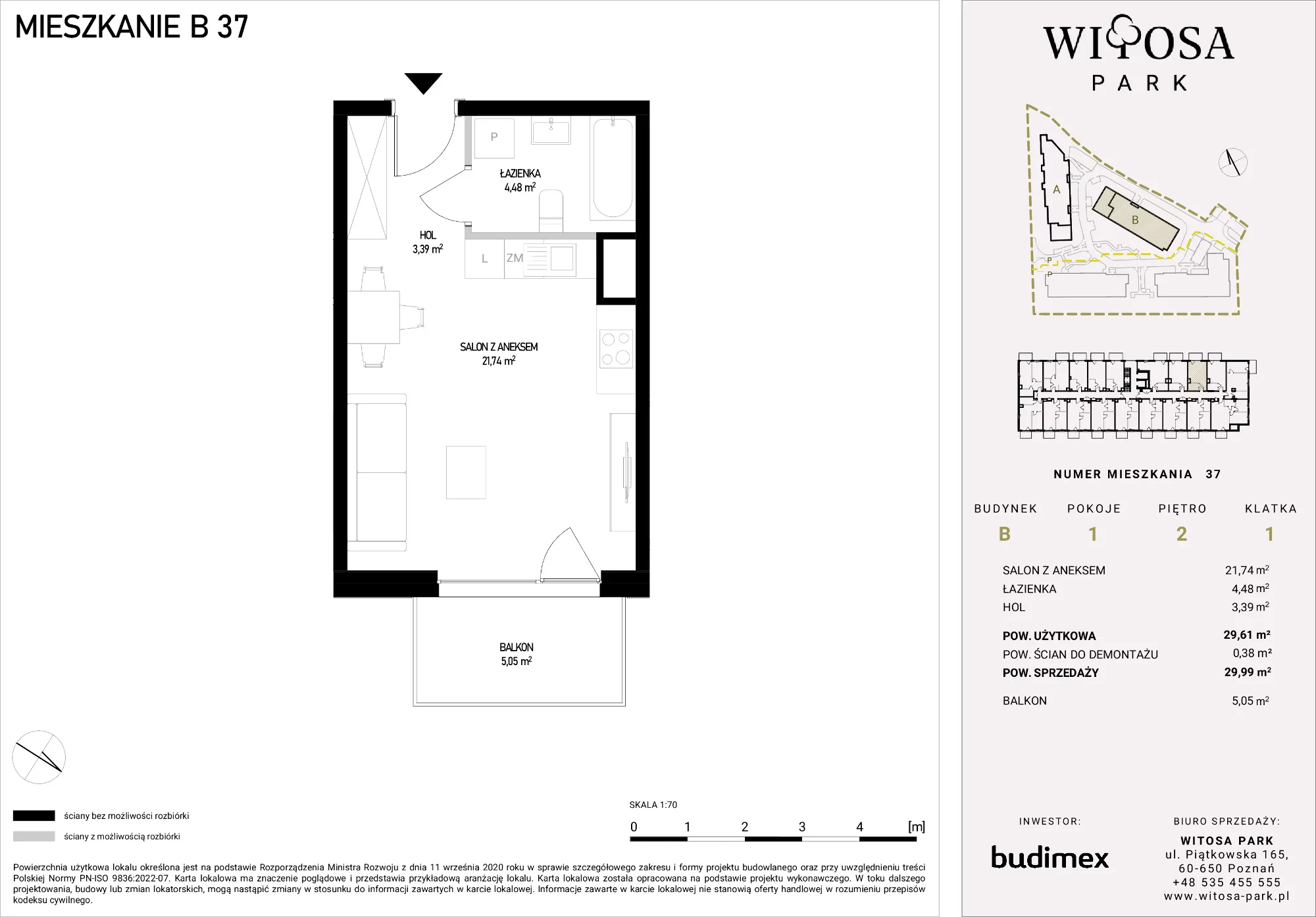 Mieszkanie 29,99 m², piętro 2, oferta nr B/37, Witosa Park, Poznań, Winiary, Winiary, ul. Piątkowska 165 A-B