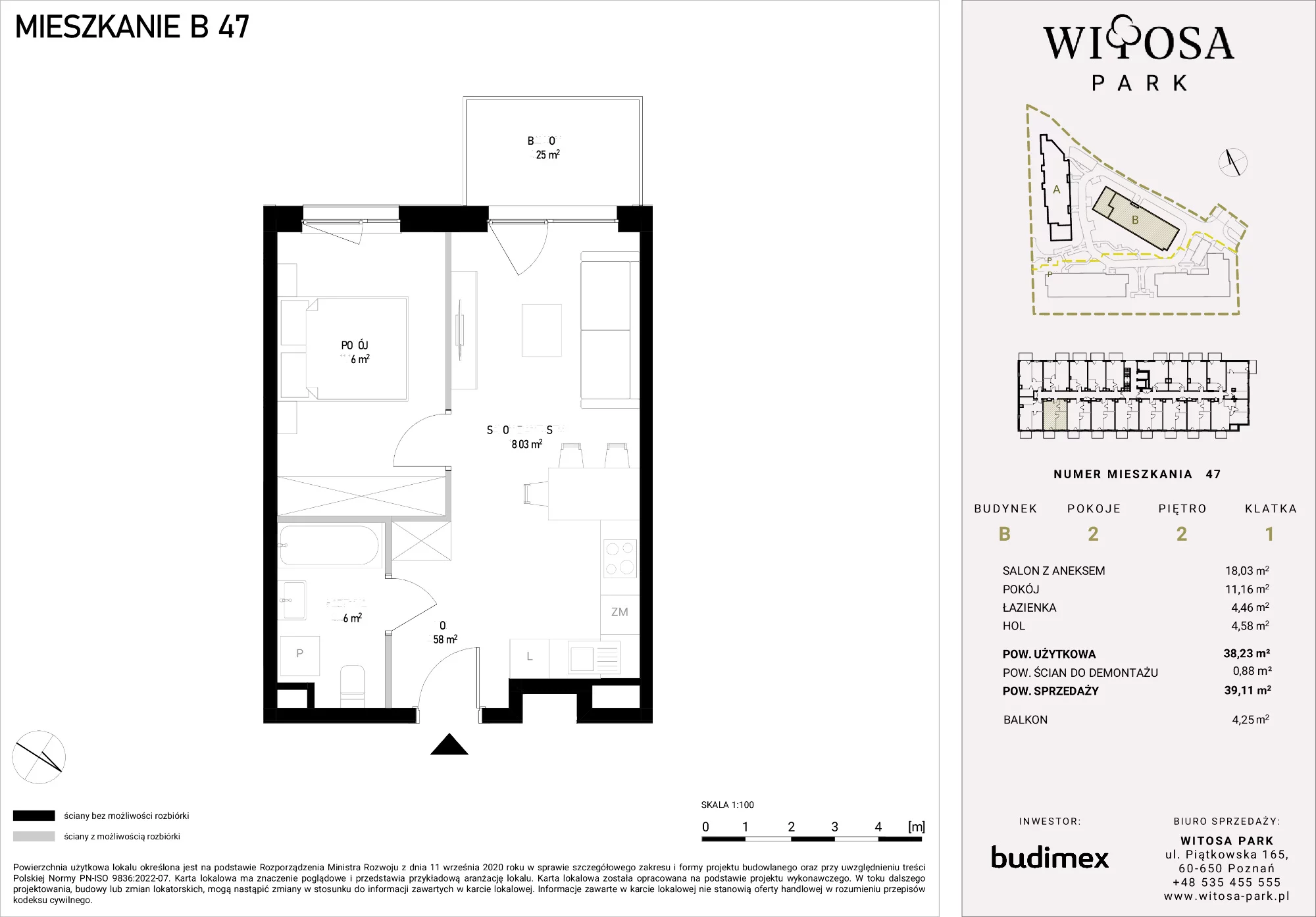 2 pokoje, mieszkanie 39,11 m², piętro 2, oferta nr B/47, Witosa Park, Poznań, Winiary, Winiary, ul. Piątkowska 165 A-B