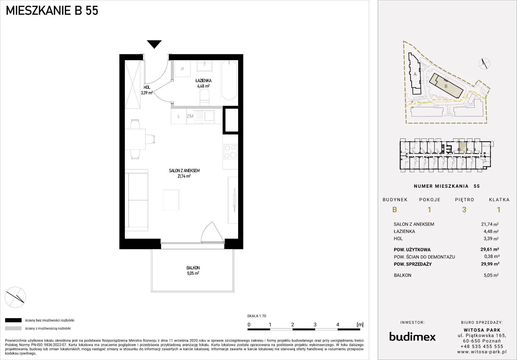 Mieszkanie 29,99 m², piętro 3, oferta nr B/55, Witosa Park, Poznań, Winiary, Winiary, ul. Piątkowska 165 A-B