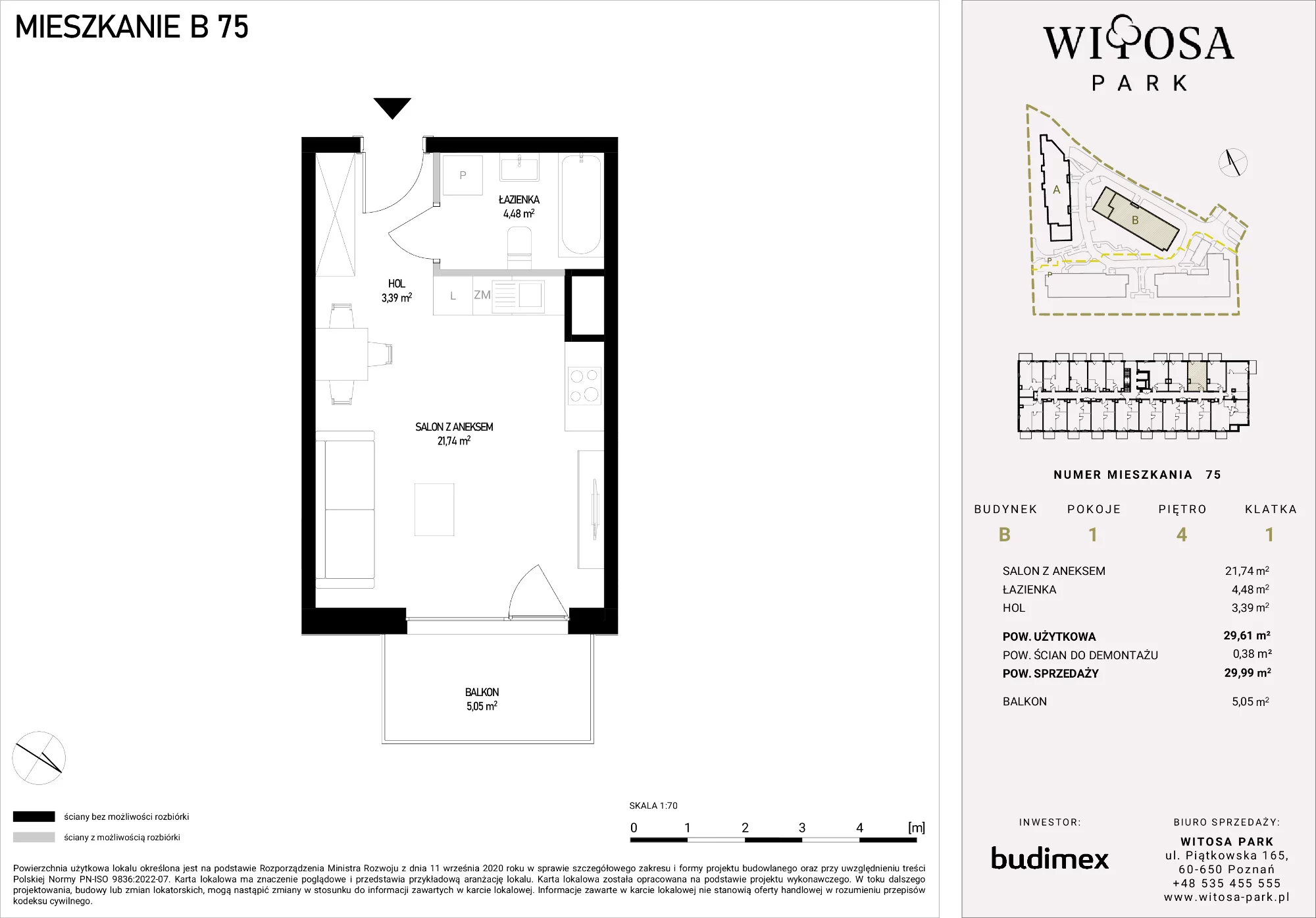 Mieszkanie 29,99 m², piętro 4, oferta nr B/75, Witosa Park, Poznań, Winiary, Winiary, ul. Piątkowska 165 A-B