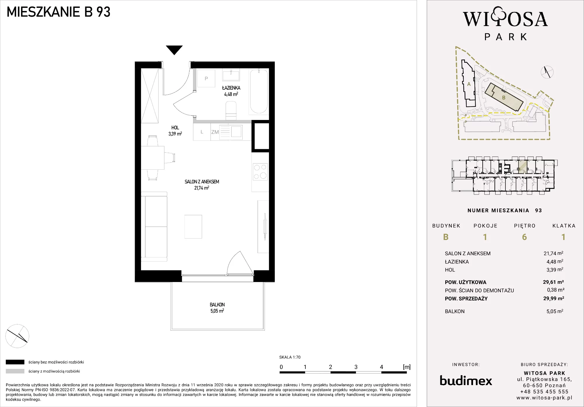 Mieszkanie 29,99 m², piętro 5, oferta nr B/93, Witosa Park, Poznań, Winiary, Winiary, ul. Piątkowska 165 A-B