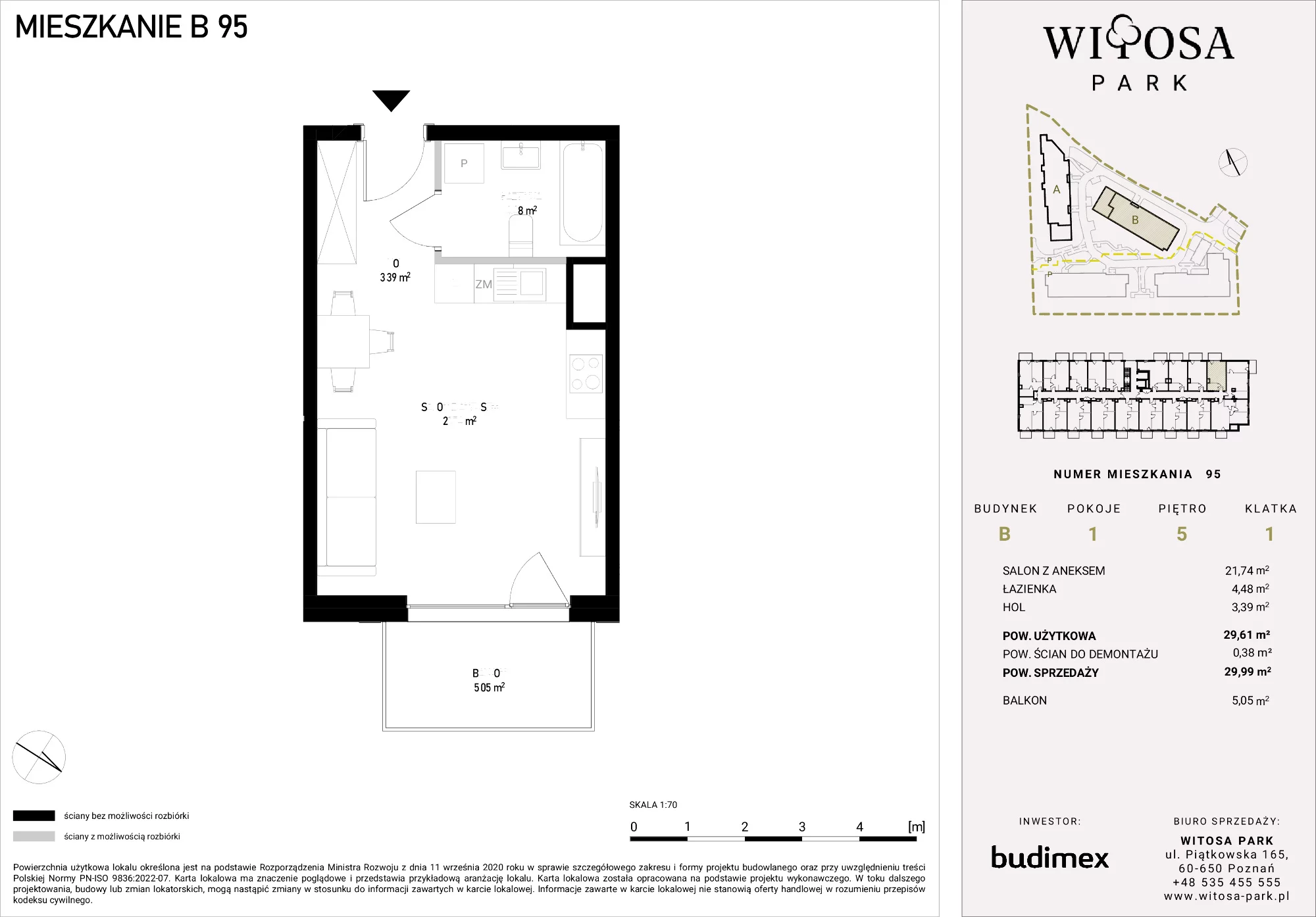 Mieszkanie 29,99 m², piętro 5, oferta nr B/95, Witosa Park, Poznań, Winiary, Winiary, ul. Piątkowska 165 A-B